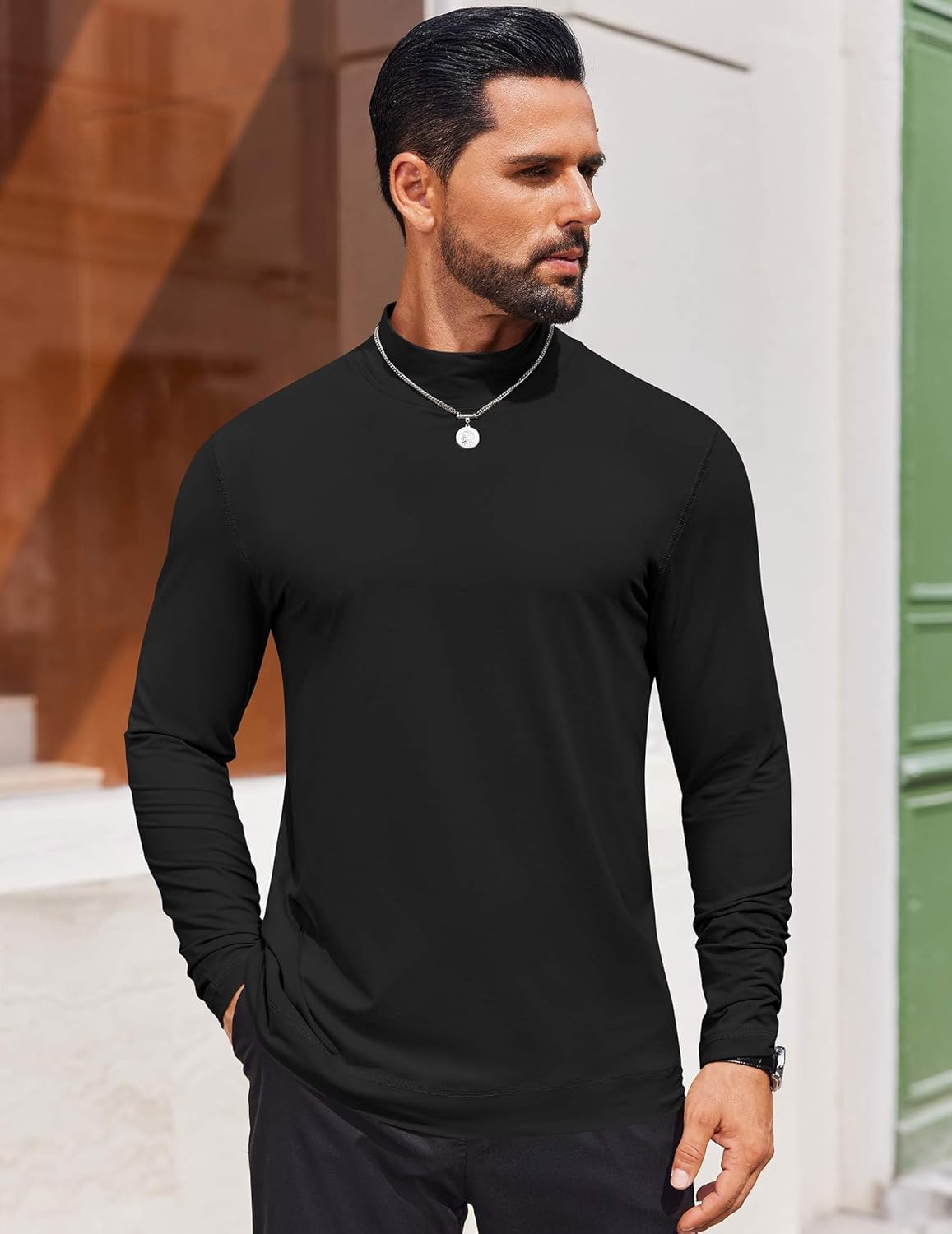 COOFANDY Mens Mock Turtleneck Long Sleeve Shirts Casual Basic T-Shirt Lightweight Mockneck Pullover Sweater for Men - Image 3