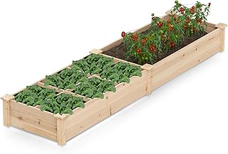 HAPPYGRILL Raised Garden Bed, Wooden Planter Raised Bed w/2 Garden Boxes, 7 Compartments, DIY Painting Available, Elevated Planter Box for Patio Garden Backyard Lawn Gardening, 90” x 25” x 10”
