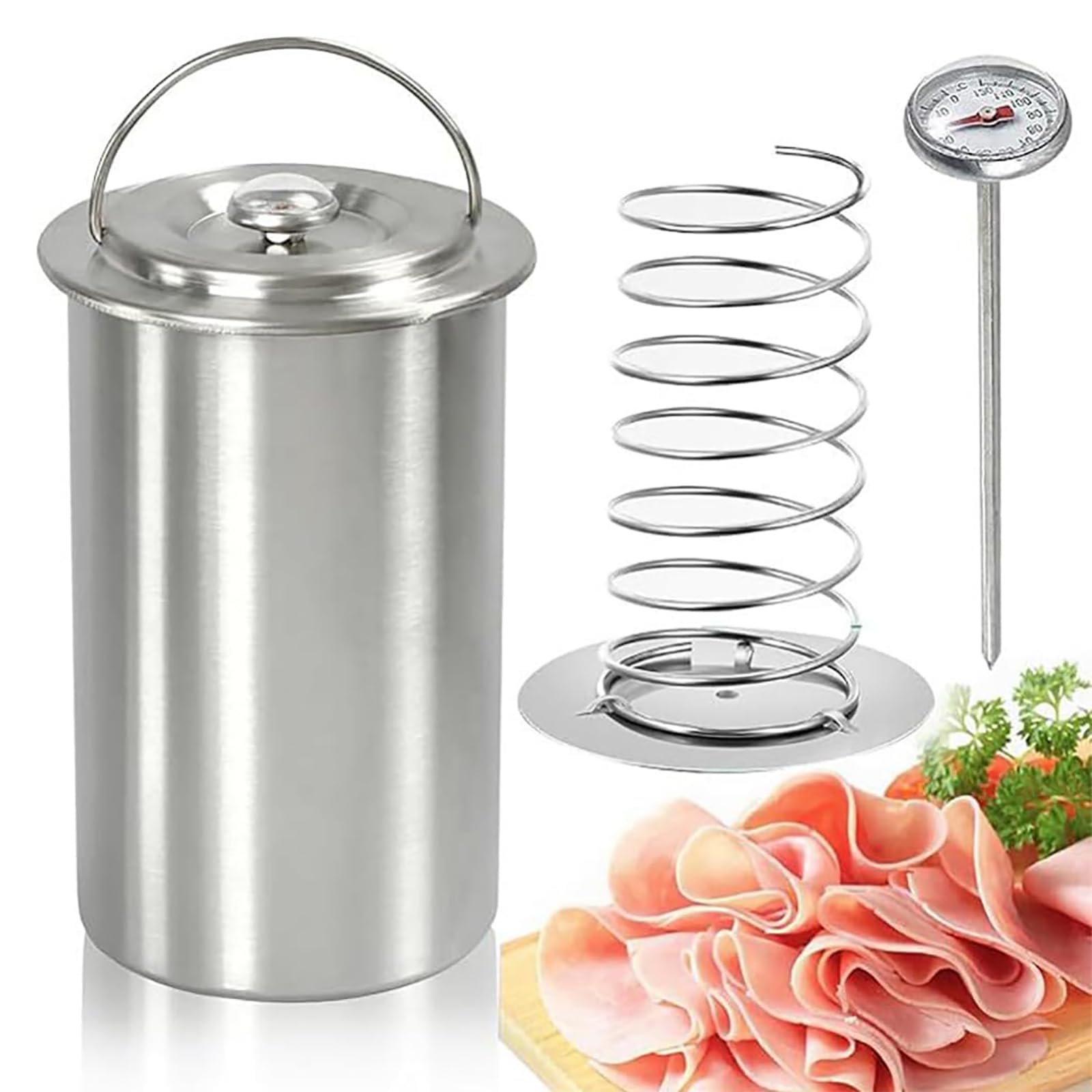 Pressa per prosciutto in acciaio inox con termometro, per preparare carne in scatola da 0 a 120 °C, per carne in scatola sana
