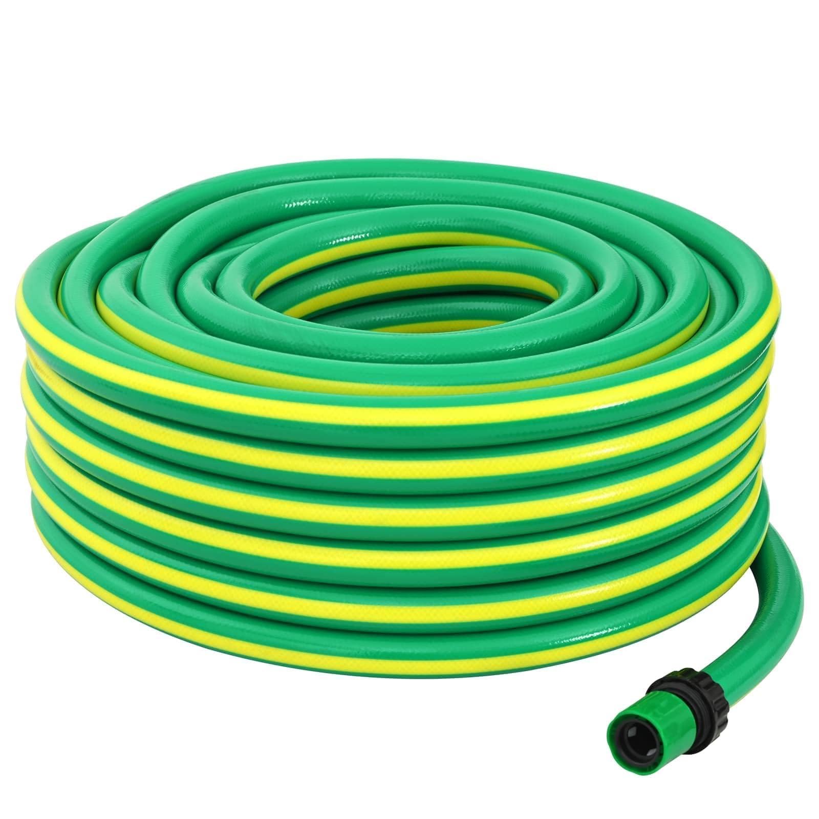 Knerpwd Green 5-Ply Pvc Garden Hose 3/4 Inch 30M Yellow, Abrasion Reinforced Polyester, Lightweight Kink-Proof Flexible Watering Hose For Gardening Car Washing Pool Cleaning