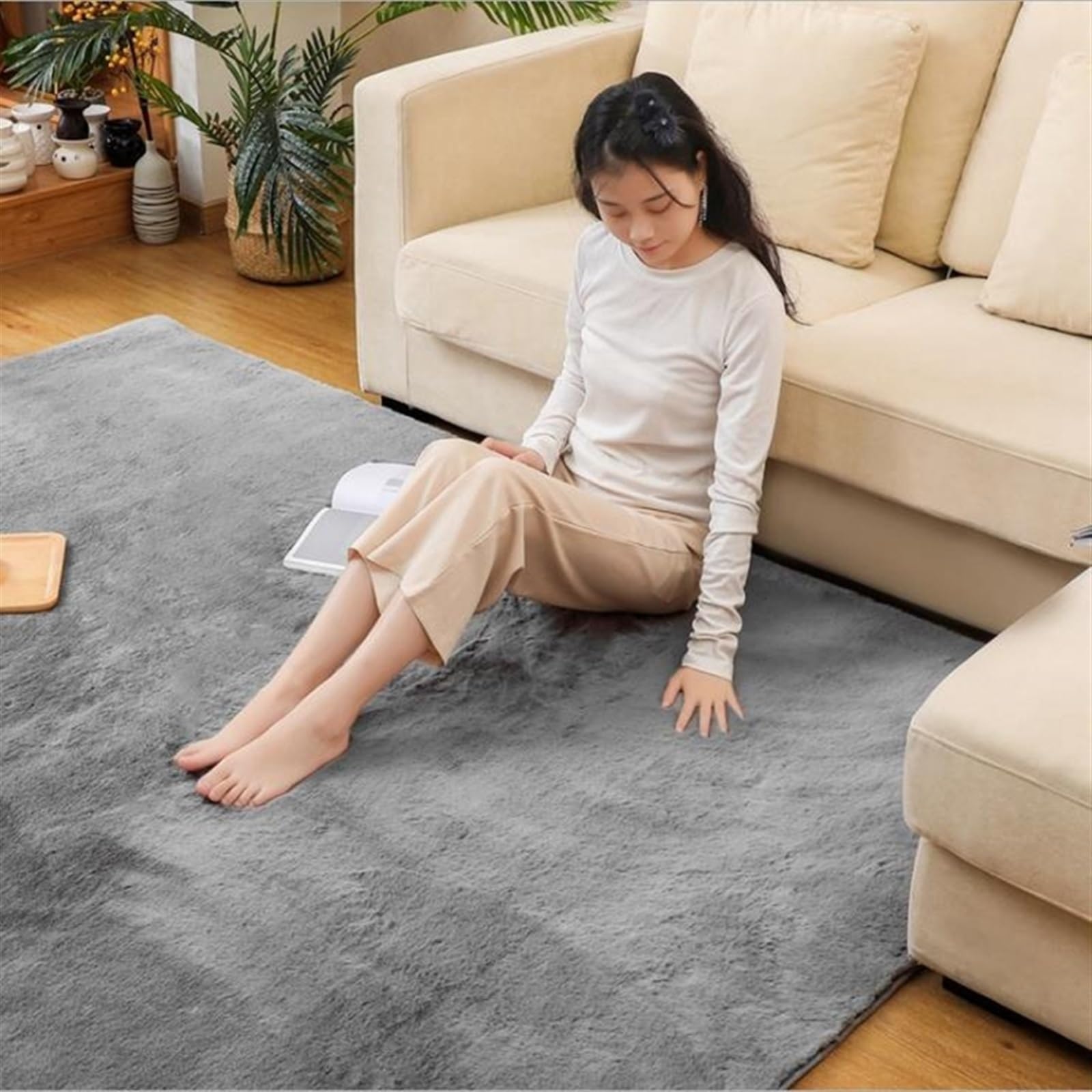 Tapis de decoration maison gris 80x180 en peluche pour salon et chambre