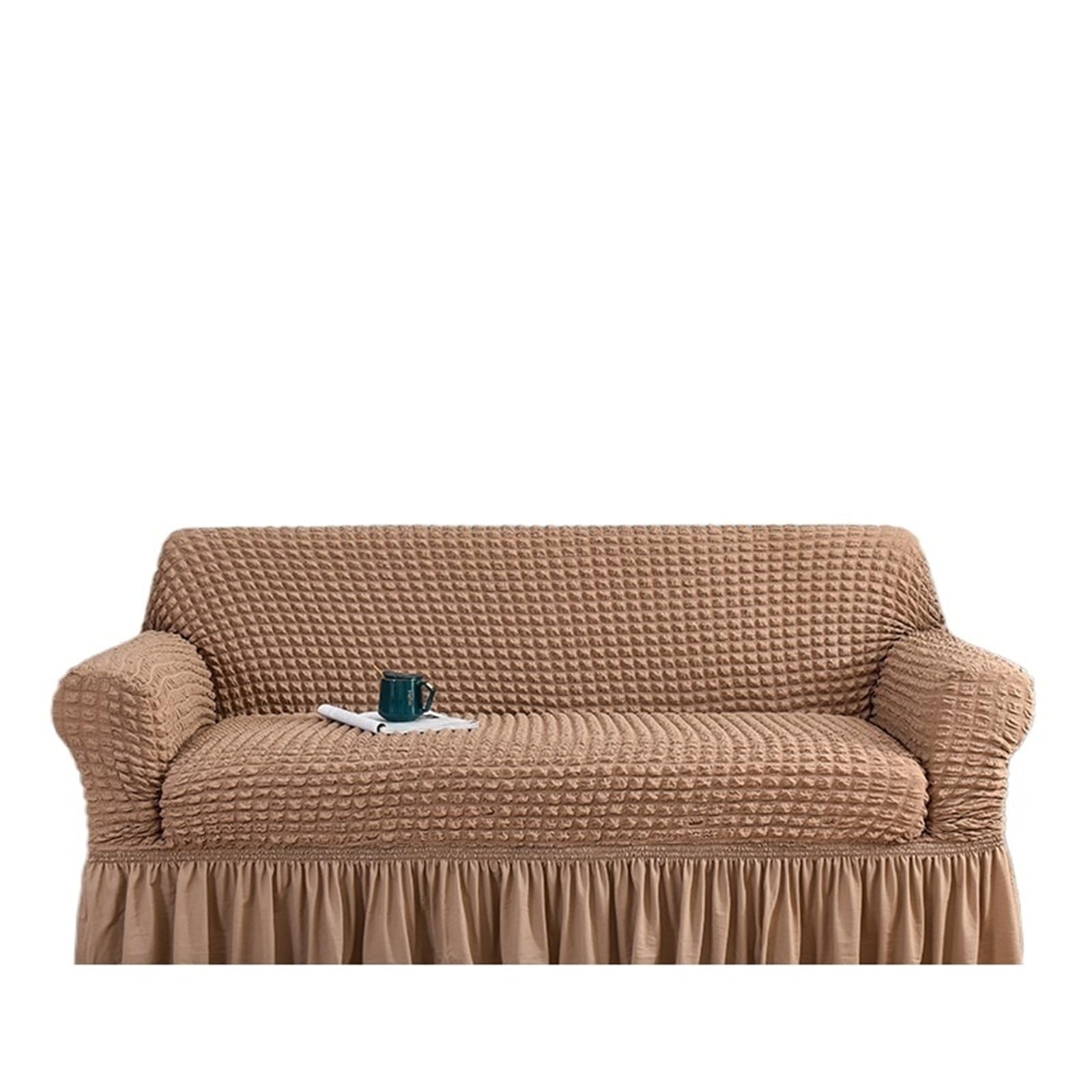 SUBLXPoten Sofa Cover with Skirt Dark Brown Plaid Skirt Elastic Sofa Cover for Living Room 2 3 4 Seat Armchair L Shape Furniture(Color 5,3-seater 190-230cm)