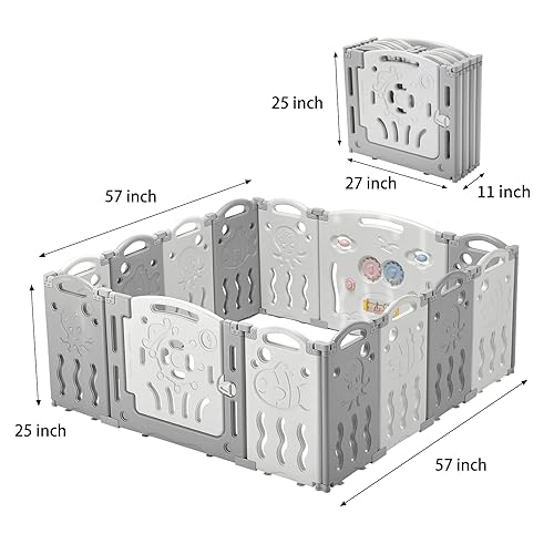 Miniatura 6 de Albott Corralito para bebés mejorado de 14 paneles plegable con panel de juego y puerta de seguridad, forma ajustable, patios portátiles para niños