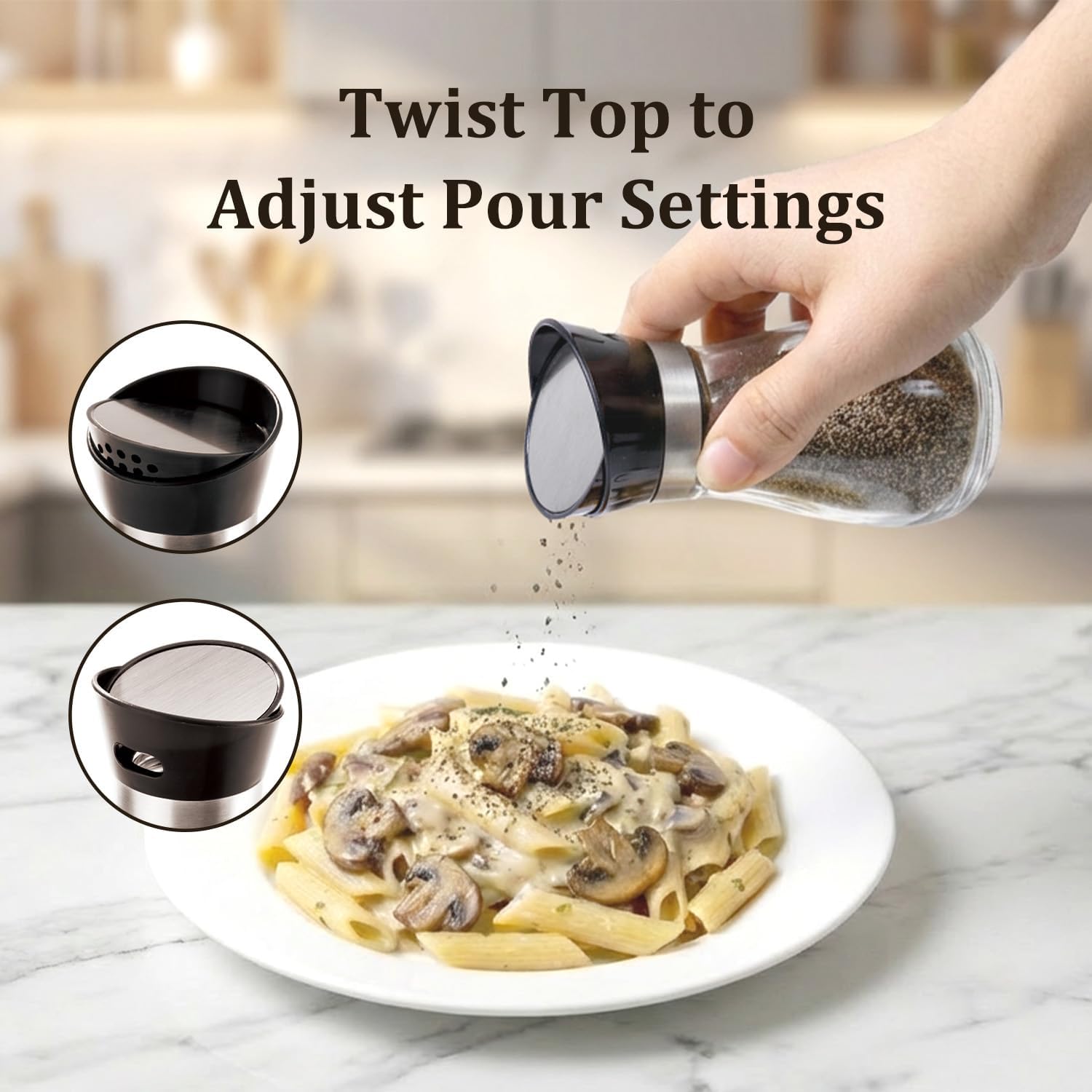 Neodaco Salt and Pepper Shakers Set with Adjustable Rotating Lid image 2