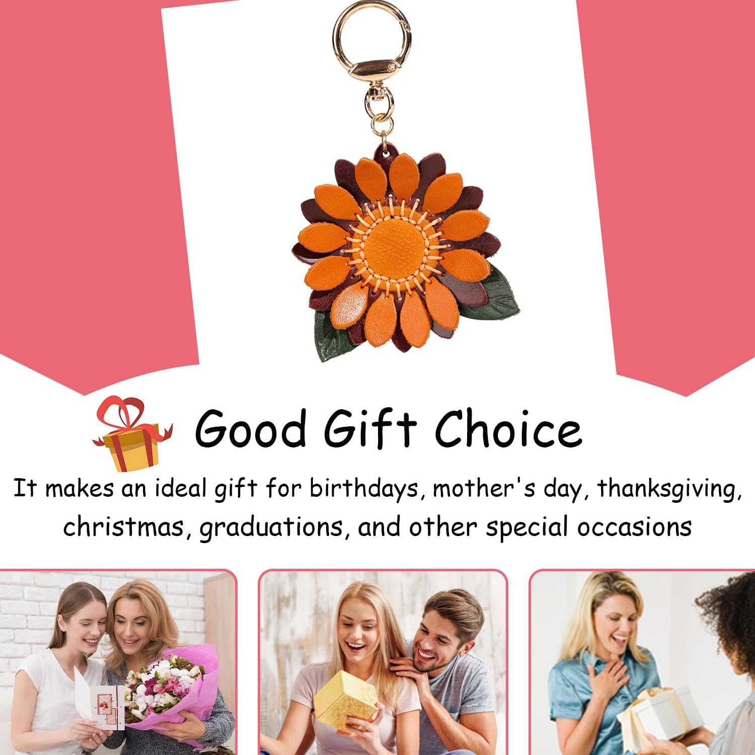 Genuine Leather Leaf Flower Decorative Keychains,Boho Accessories Cute Leather Flower Keyring for Women Gifts Wallet Bag Ring Pendant Charms - Image 6