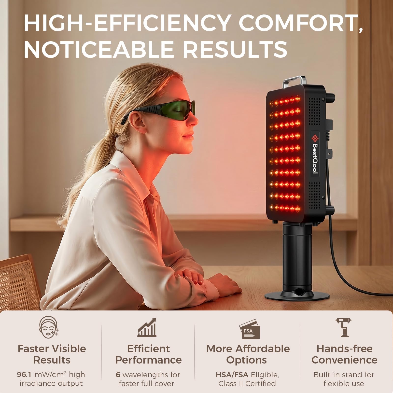 BestQool Panel de luz roja con soporte, 6 longitudes de onda 630 – 940 nm para cuerpo | Premium Dual Chip 60 LED Red Light Panel para Cara, Lámpara de Luz Roja e Infrarrojos para Familia y Deportes 140W