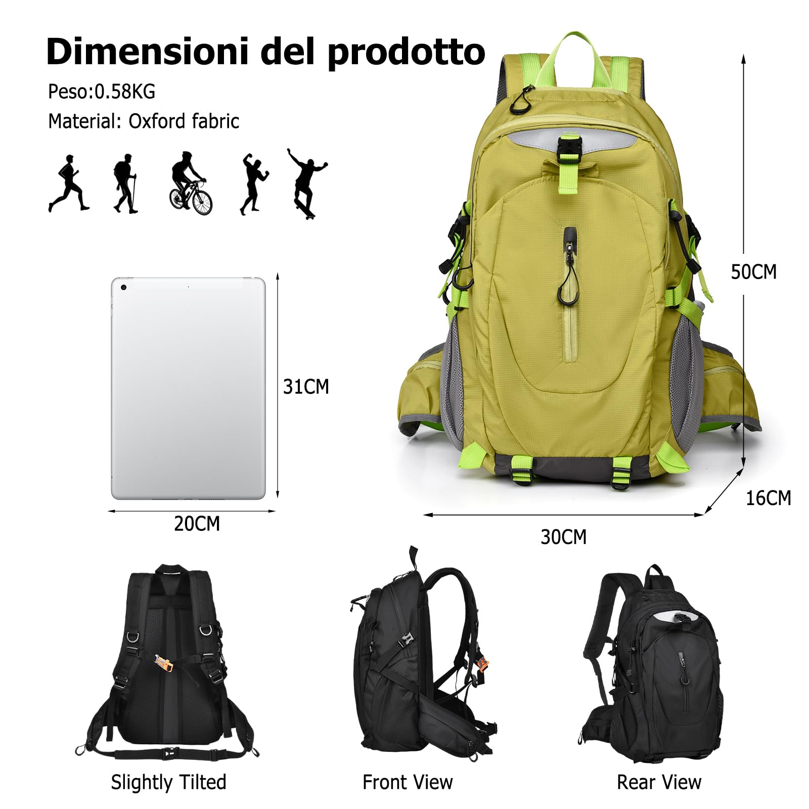 Zaino da Trekking Zaino Impermeabile 20L Grande Zaini Hiking Backpack per Donna Uomo Campeggio Arrampicata Viaggio Sport Verde