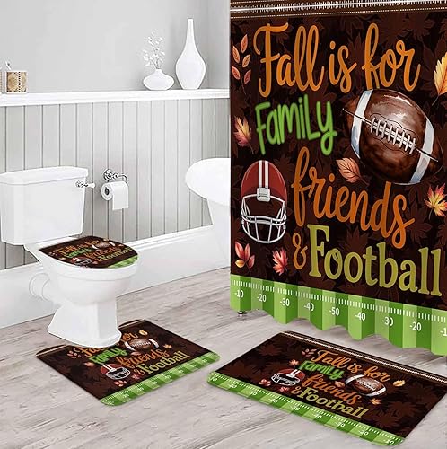 Miniatura 3 de Juego de baño de Acción de Gracias con accesorios para cortina de ducha, cortina de 36 x 72 pulgadas de largo con alfombra de baño grande, lavable