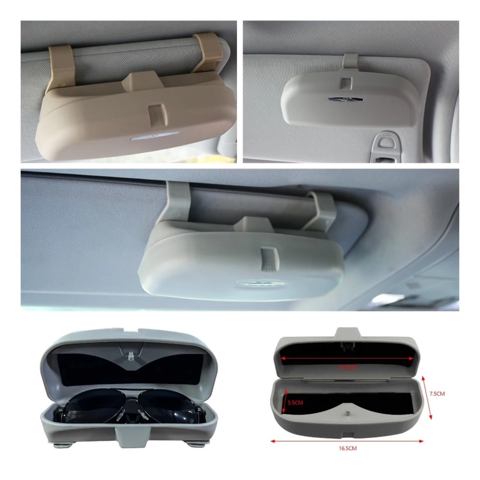 Scatola per Occhiali da Auto Porta Sole Portatili nella Custodia per Guida Lenti per Visiera Parasole Custodia Occhiali da Sole Auto(Single Clip Beige)