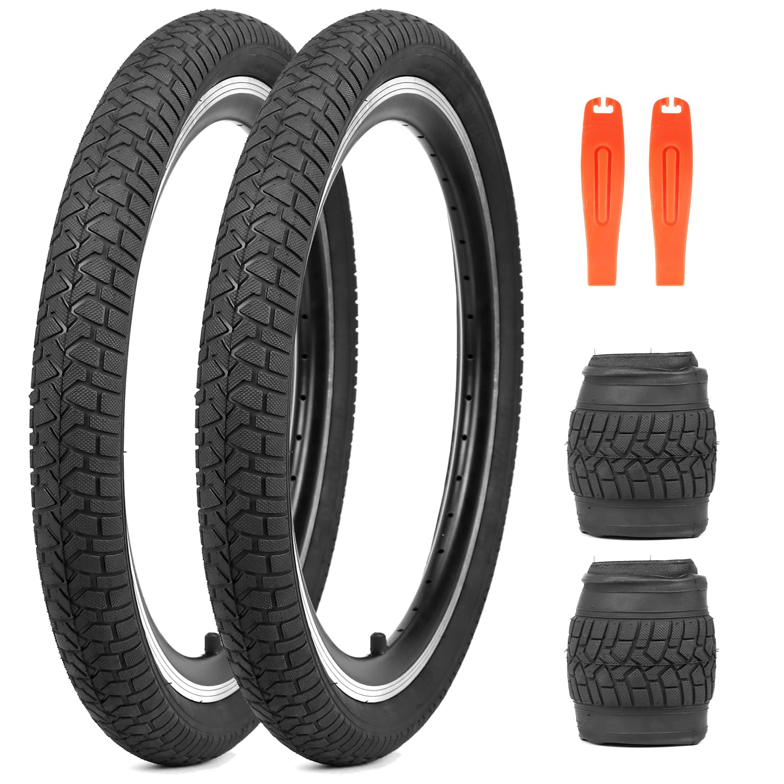 WEEROCK Bike Tire 20 Inch Tires 2 Pack 20 x 2.125 Folding Bead Replacement Tyre with 20 Inch Inner Tubes for 20" Bicycles, MTB, Mountain Bike, BMX (Black, 2 Tires (no tube))