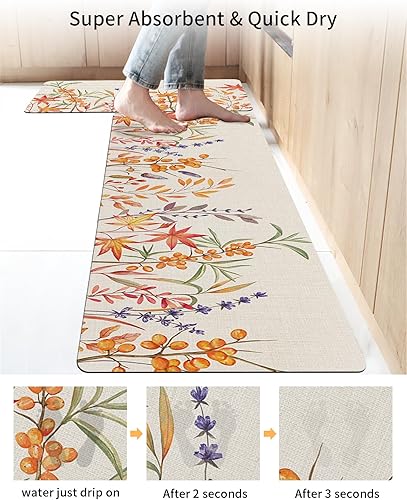 Miniatura 4 de American Farmhouse - Tapete de baño con hojas para bañera, antideslizante, de secado rápido y absorbente, de tierra de diatomeas, para fregadero de