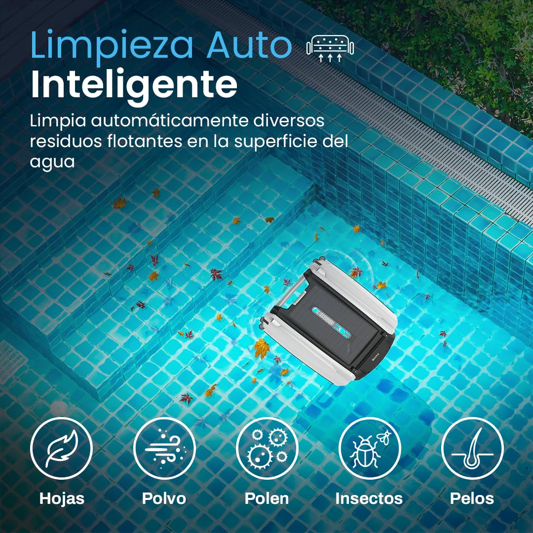 Betta SE Robot Skimmer de Piscina Solar - Limpiador Automático de Superficie, Batería de 30h, Motores Resistentes a Sal y Cloro, Evitación de Obstáculos, Limpieza 24/7 (Blanco)