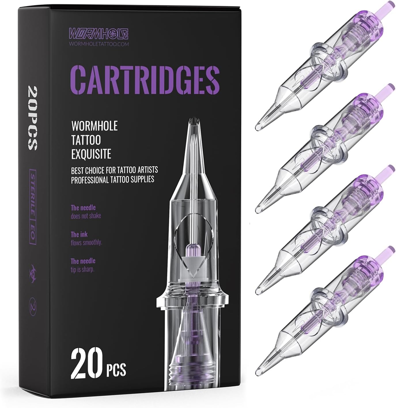 Wormhole Tattoo Cartridge Needles, 20pcs 1RL Disposable Tattoo Needle Cartridges Standard 1 Round Liner for Rotary Tattoo Machine Pen Cartridge Machine Permanent Makeup (1201RL)