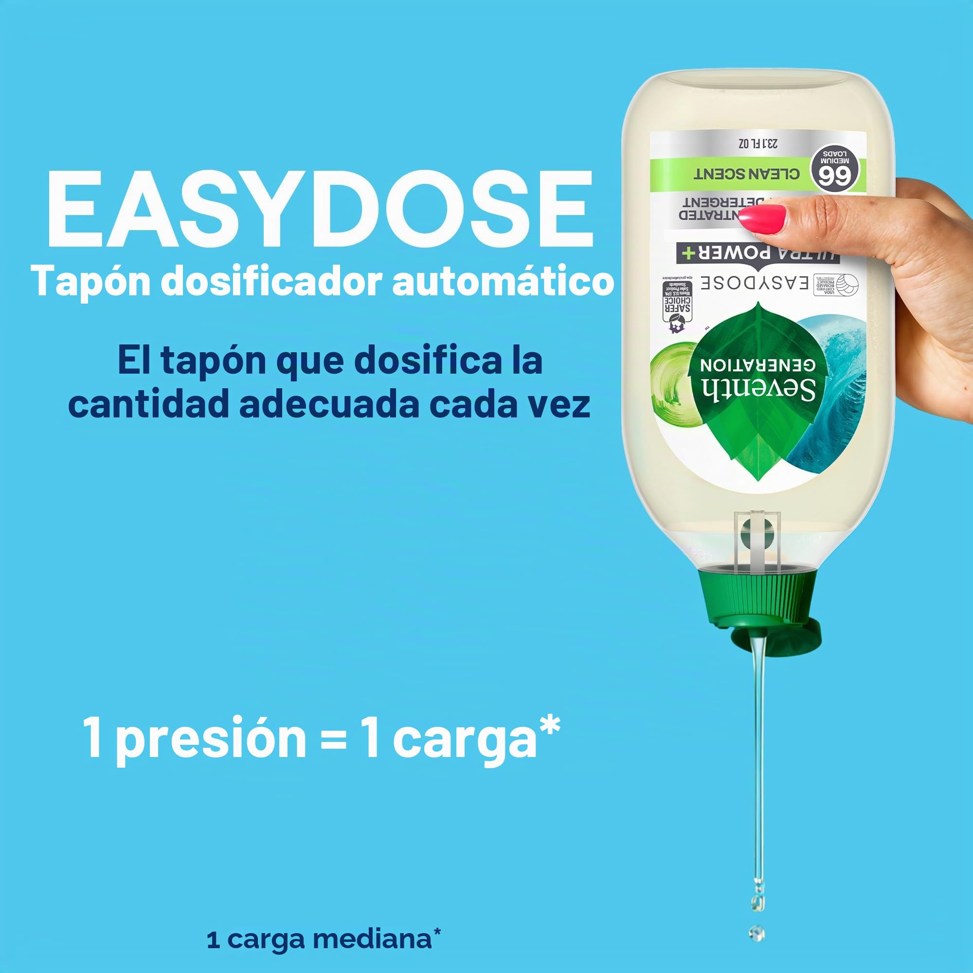 Seventh Generation Detergente para lavandería, 23 onzas (66 cargas) EasyDose, aroma Power+ Clean