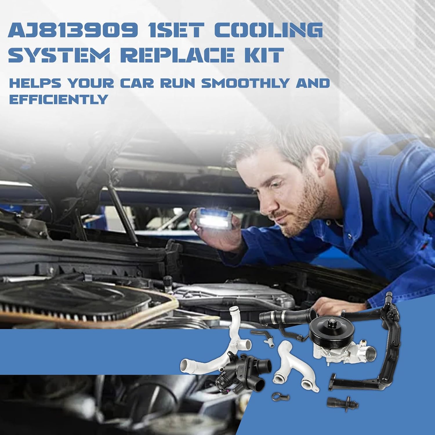 AJ813909 Cooling System Kit, Fit for Range Rover XF XJ F-Type | Compatible with 2010-2020 F-Pace XE Discovery 3.0 V6 5.0 V8, Supercharged Engine Cooling System Kit Replace# LR049990