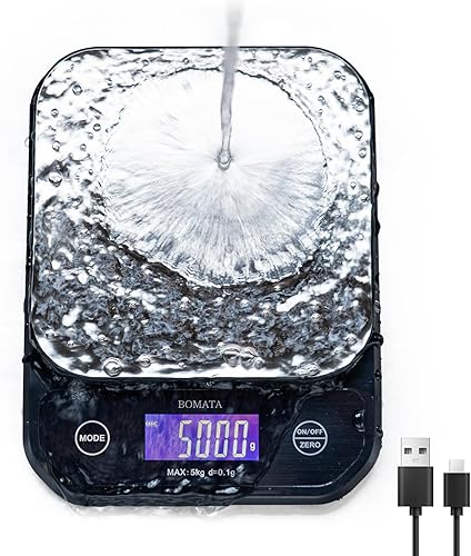 Miniatura 8 de BOMATA Báscula de cocina impermeable IPX6, 0.1 g/0.01 oz de alta precisión, 11.0 lbs/11 libras, báscula digital con luz de fondo, plataforma de 0.00