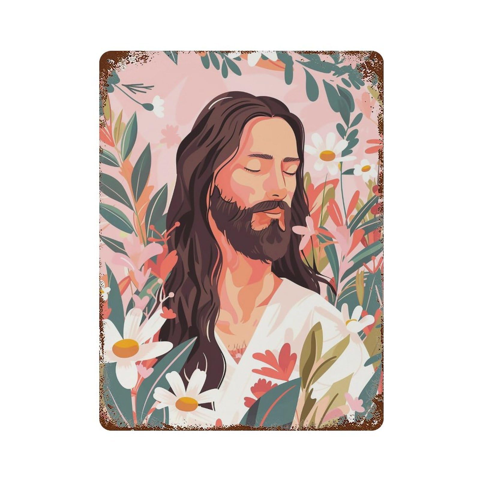 FHUYEURHRY Floral Jesus Christ Pastel 02 Wall Decor Retro Iron Vintage Art Metal Tin Sign Poster Modern Home Cofffee Club Art Bar Shop Decorations Style-29 40x30cm