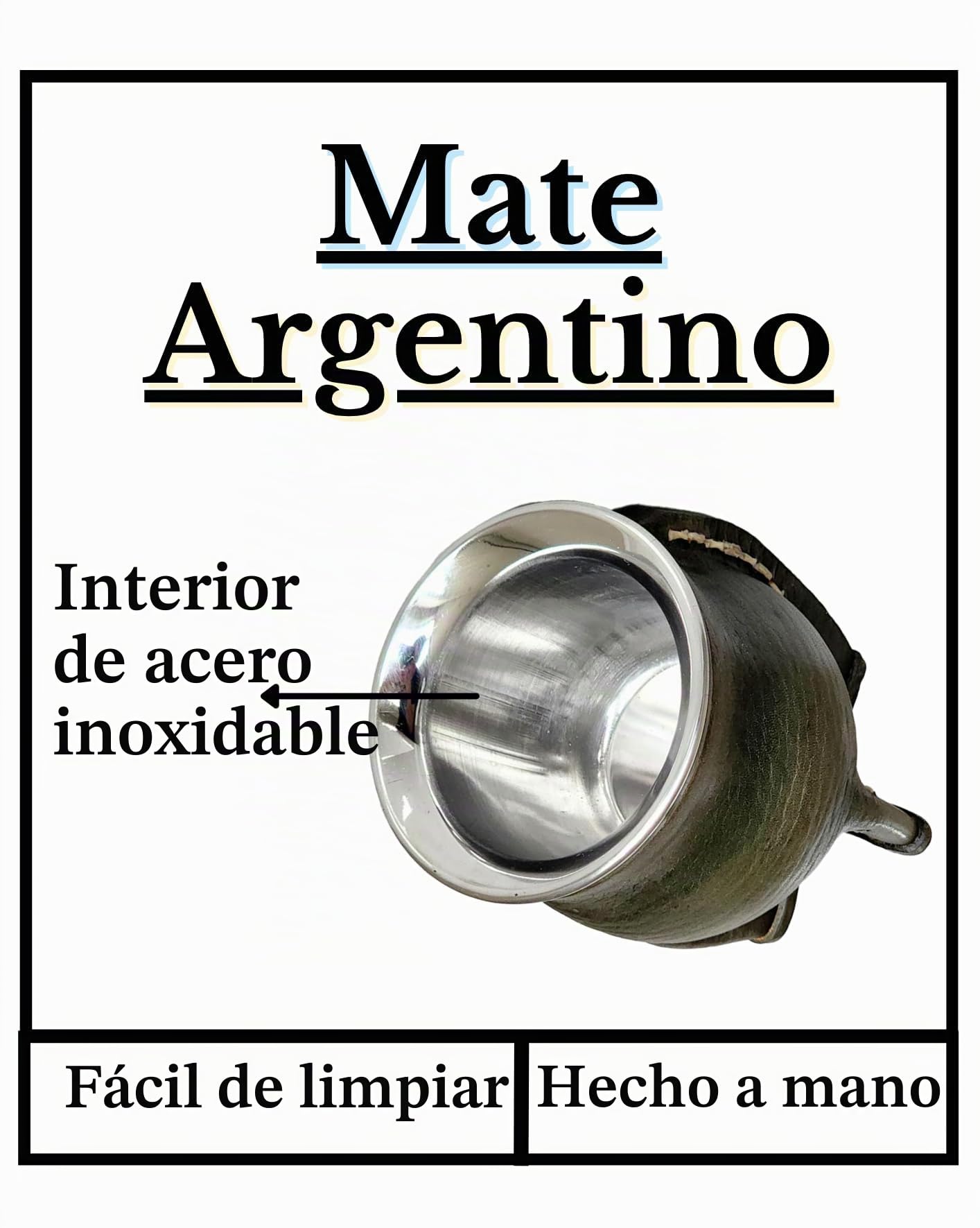 Taza Mate Argentino Tradicional, Mate Térmico de Acero Inoxidable Doble Pared con Exterior de Cuero Verde Militar, Yerba Mate Cup, Incluye Bombilla