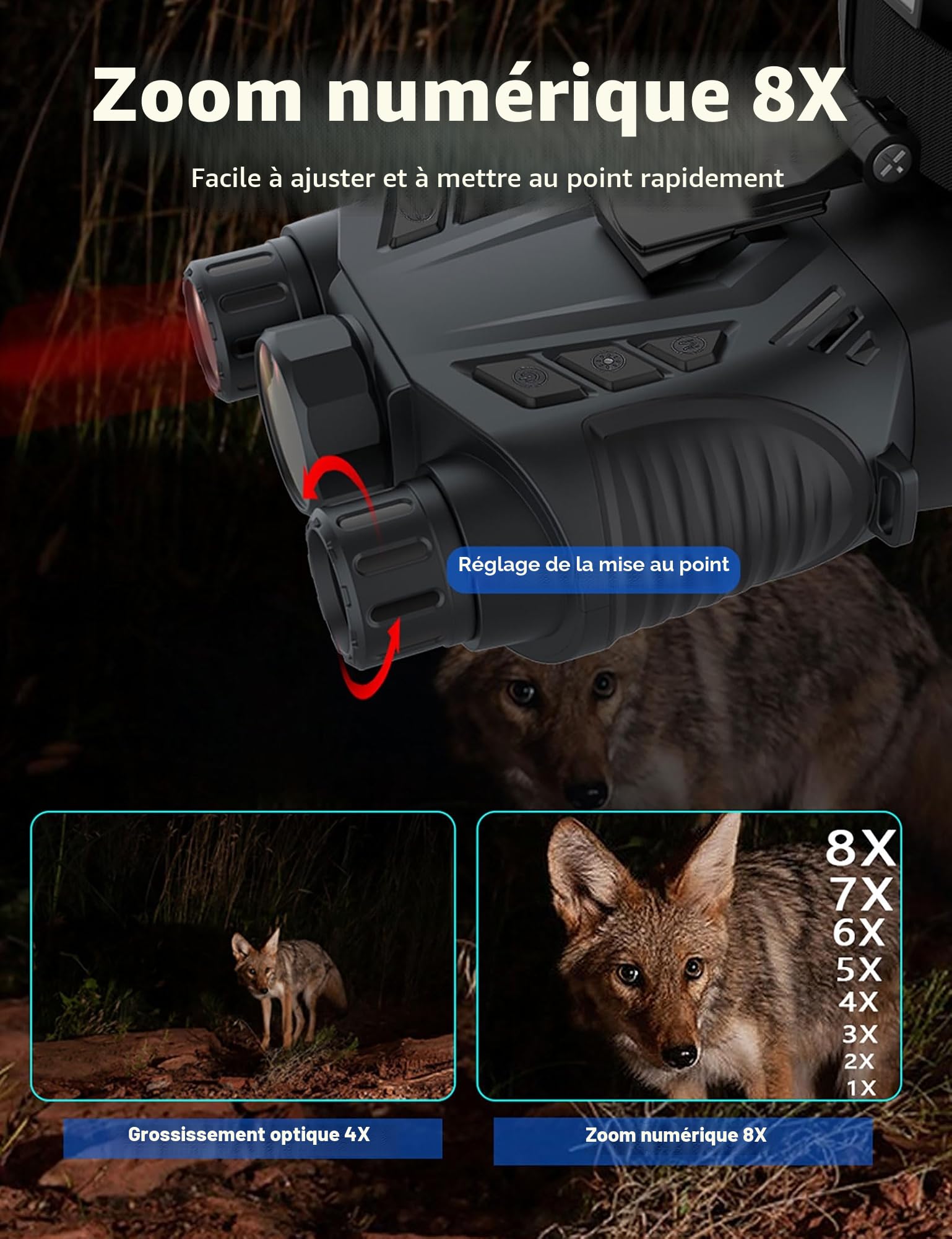 Lunettes de Vision Nocturne Montées sur la tête, Jumelles Vision Nocturne 2,5K en Couleur pour Adultes, Enregistrement Photo et Vidéo Activée par Application Fonction GPS, Zoom Numérique 8X
