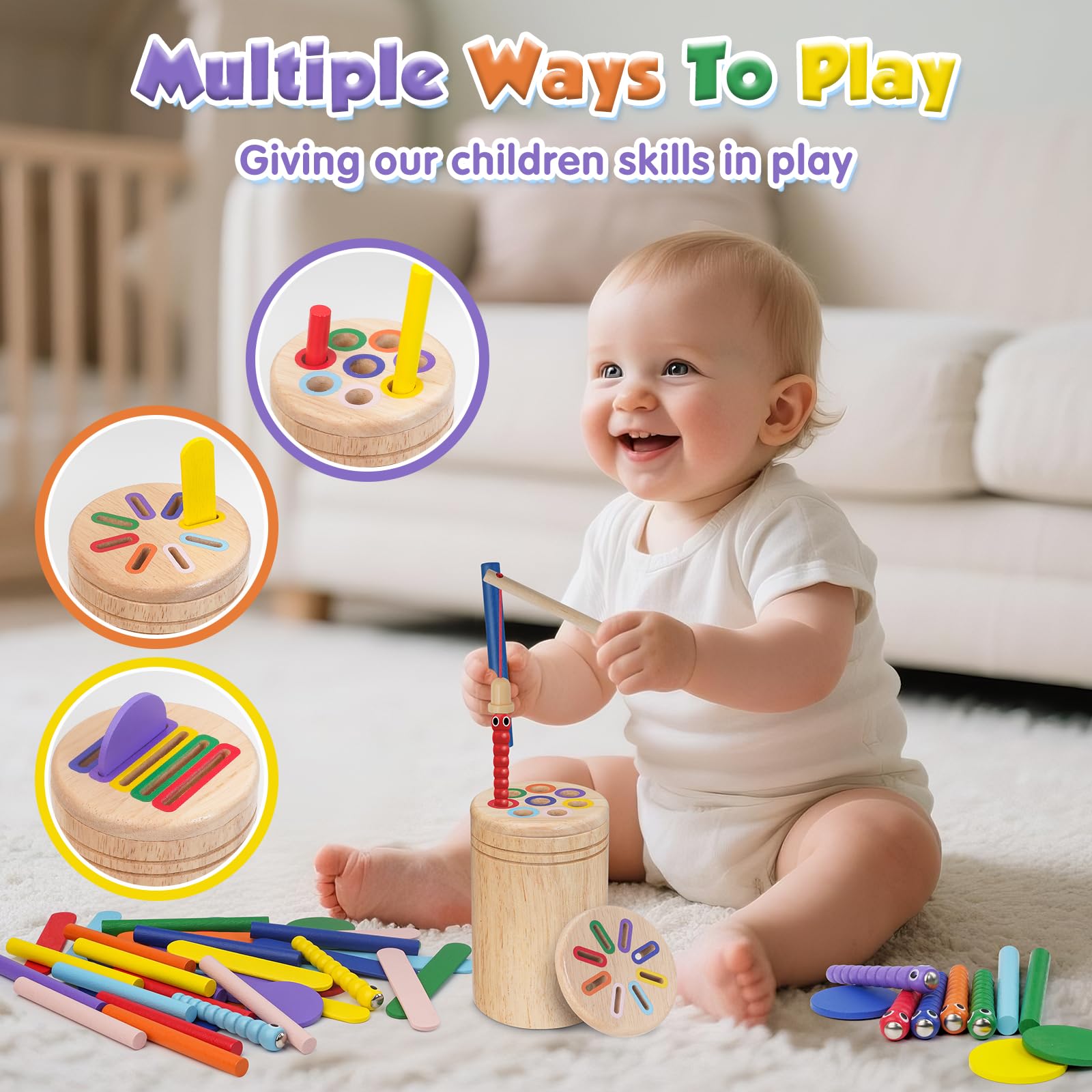 Haozozo Giochi Bambini 1 2 3 Anni, 4 in 1 Giochi Montessori 1 2 3 4 Anni, Legno Colori per Bambini 1 2 3 Anni, Gioco Bambino 1-3 Anni con Borsa per la Conservazione