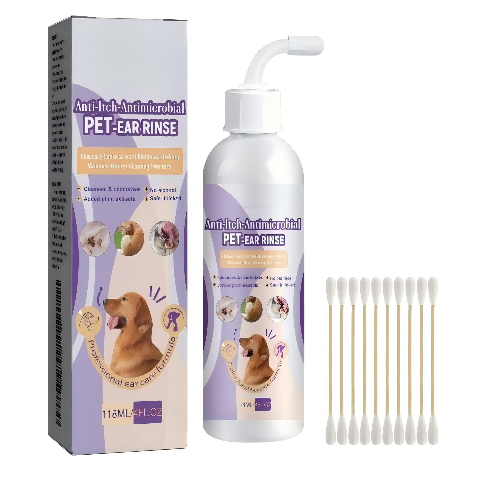 Dog Ear Cleaner Solution Vet-Recommended Dog Ear Infection Treatment to Soothe Itchy & Inflamed Ear Drops for Dogs & Cats to Gently Removes Debris, Wax Buildup, Odor - 4 fl oz