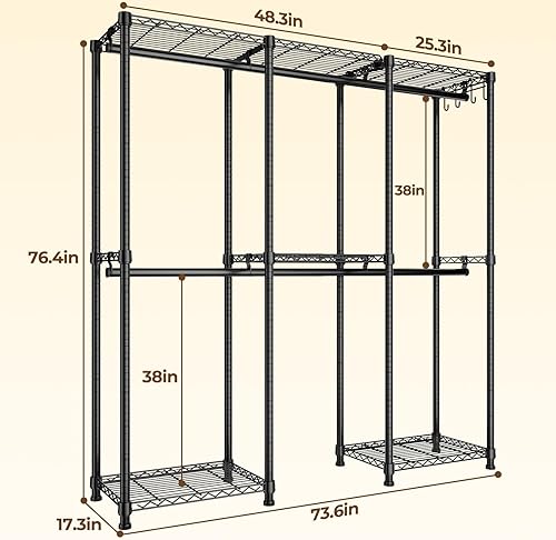 Miniatura 4 de Perchero portátil resistente para armario, perchero de ropa independiente para colgar ropa, perchero ajustable con 4 barras para colgar y estantes,
