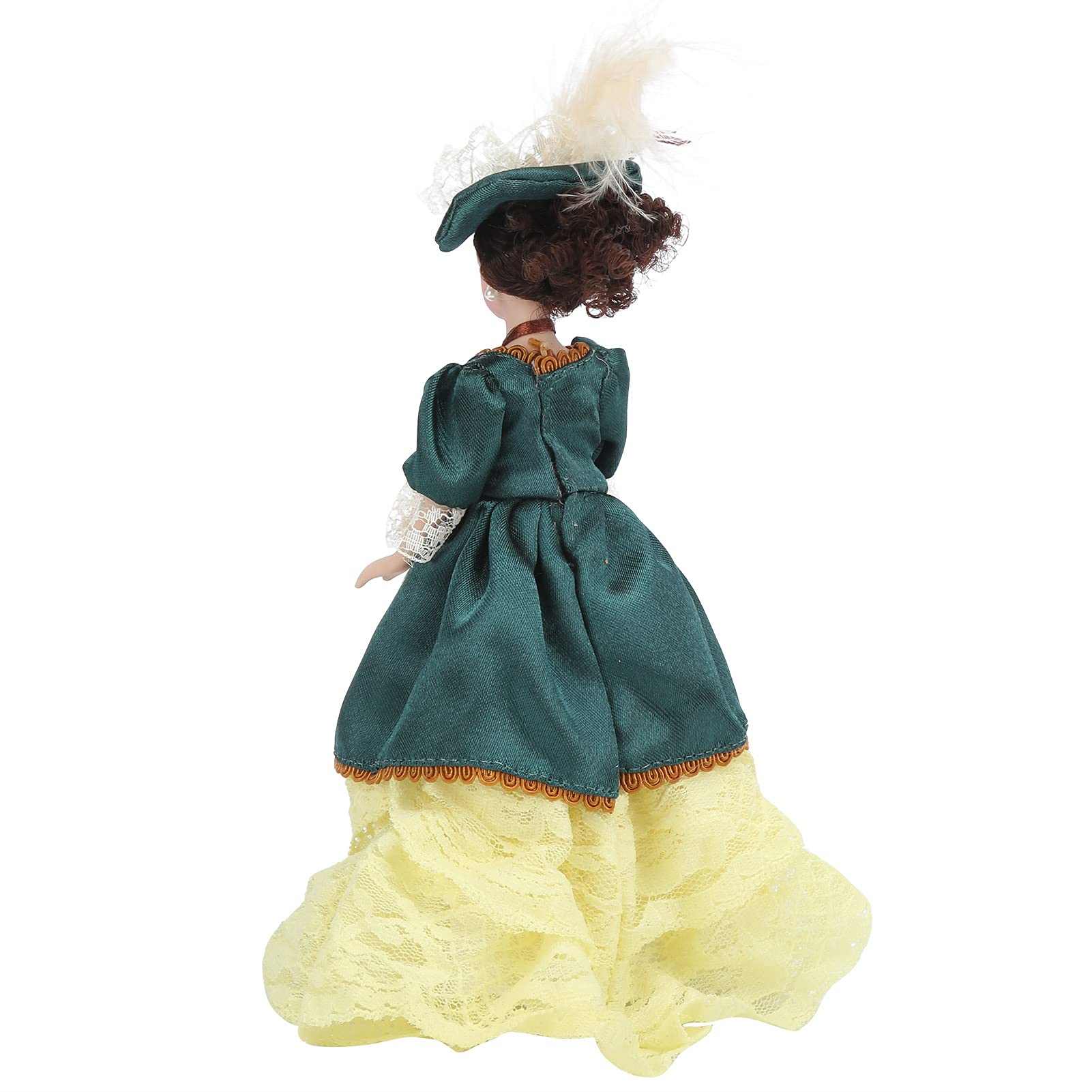 KIMISS 1/12 Scale Victorian Lady Miniature Doll for Dollhouse Decoration - Porcelain Doll in Green Dress with Hat - Image 3