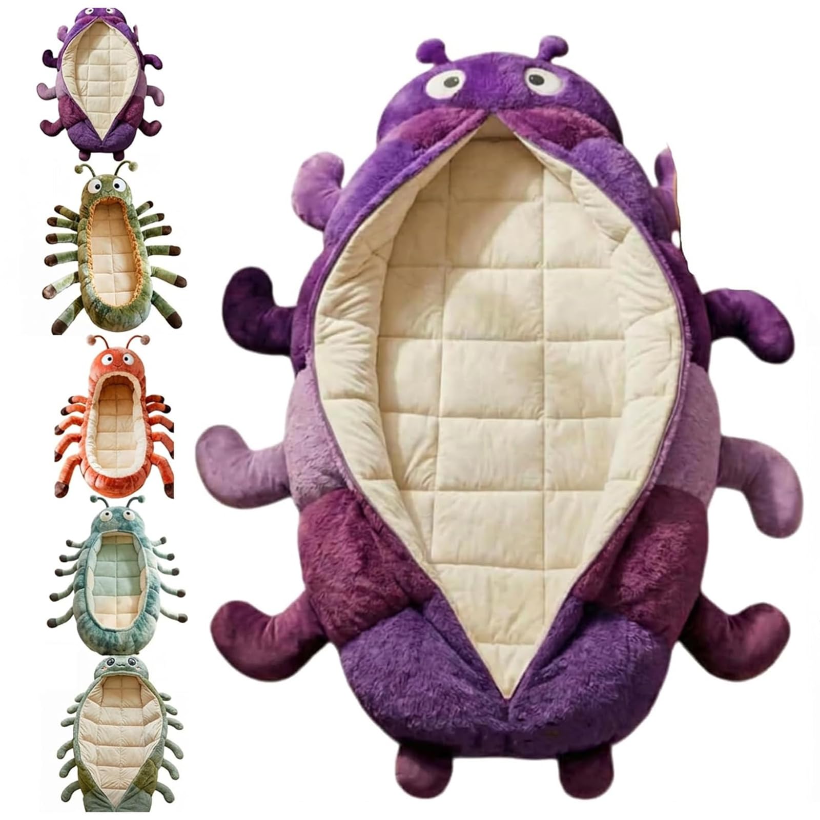 Hugging Caterpillar Sleeping Bag, Plush Cocoon Sleep Sack, Pull Cord Lounger for Adults, Cozy Hooded Nap Pod, Full Body Animal Floor Pillow, Washable Warm Snuggle Sack for Teens — view 8