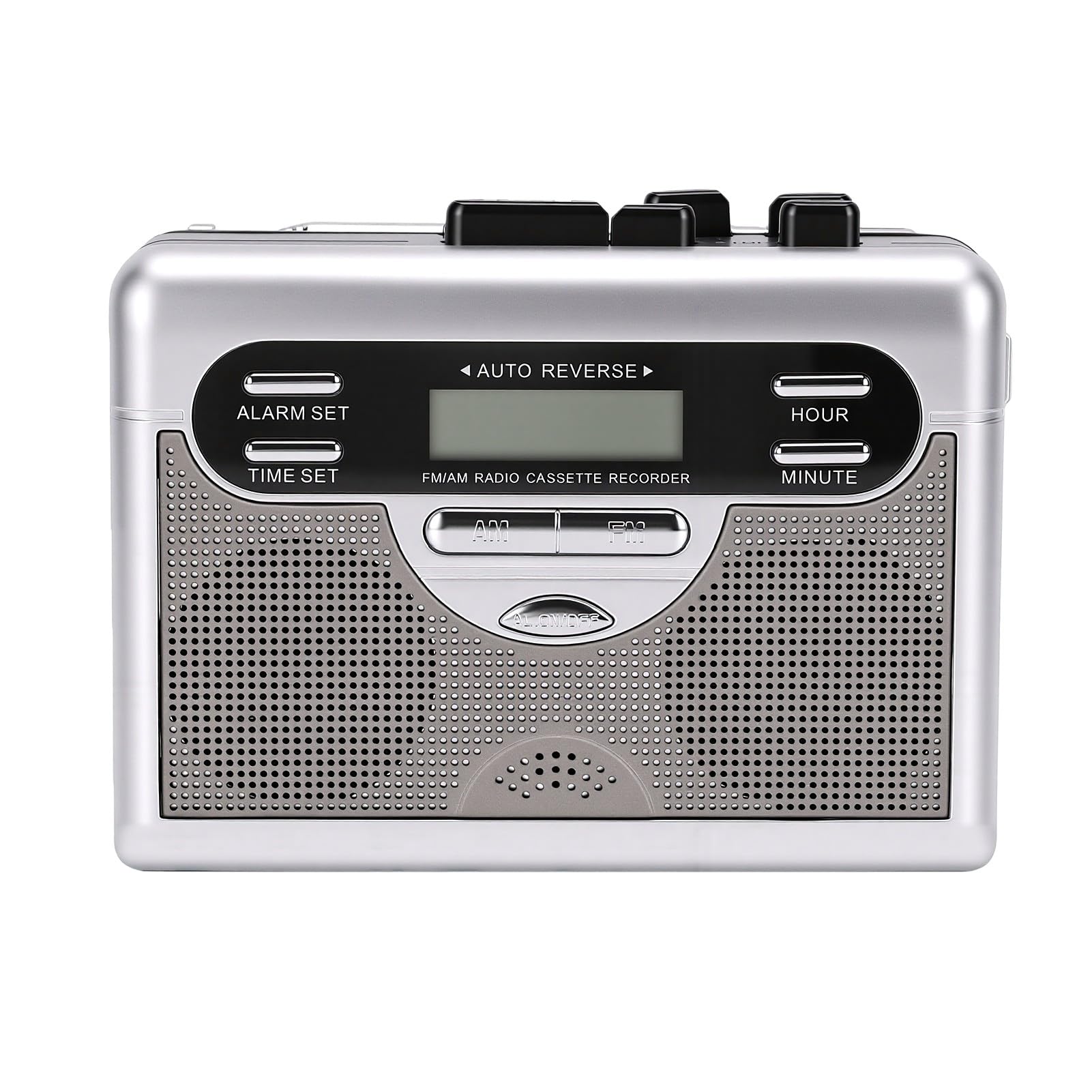 Przenośny Magnetofon Kasetowy z Radiem AM FM | Automatyczne Zatrzymanie / Bieg Wsteczny, Wbudowany Głośnik, Wyświetlacz LED, Zegar / Alarm, Słuchawki 3,5 Mm, Przenośny