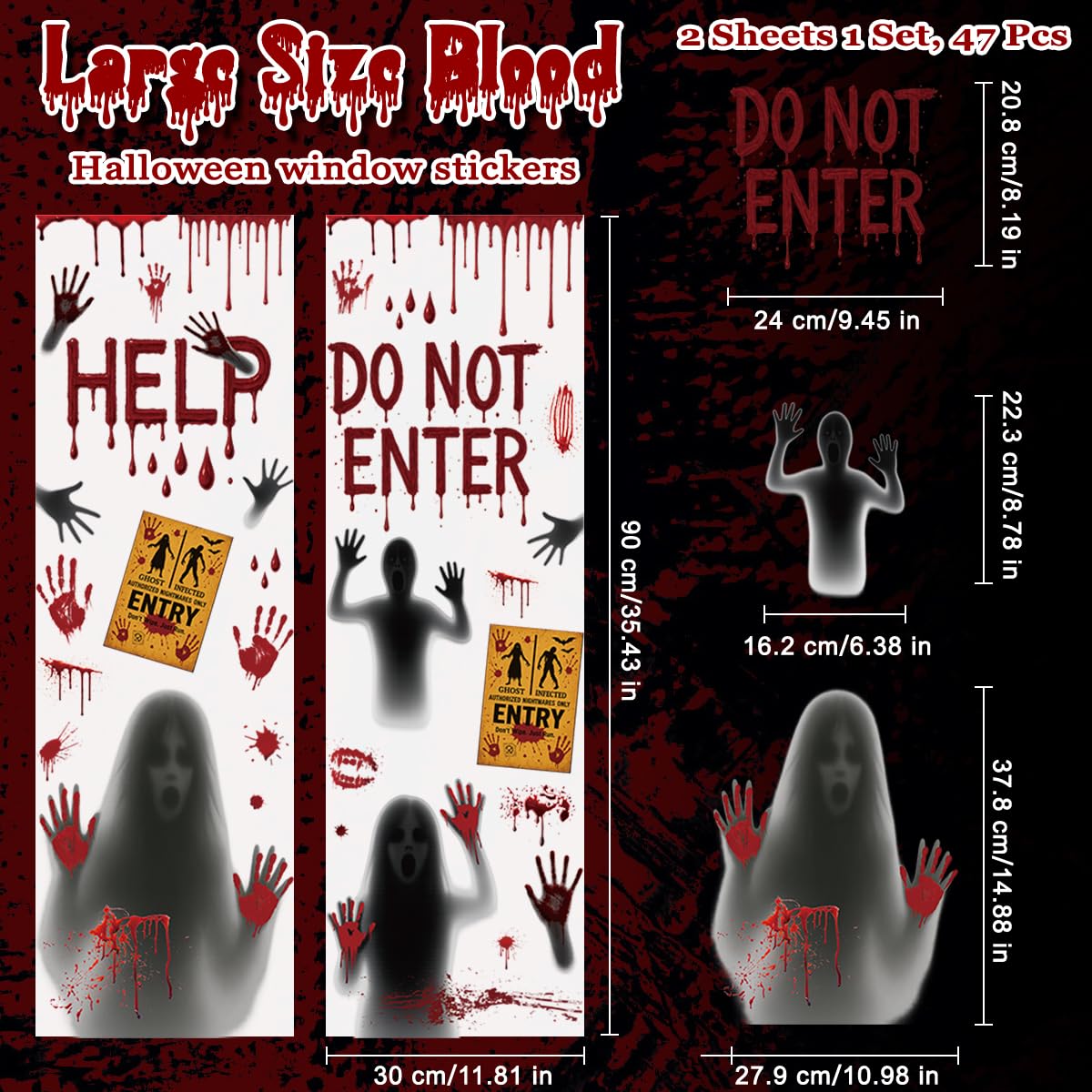 Zindoo Large Size Halloween Window Stickers Bloody Halloween Window Decorations Scary - Image 2