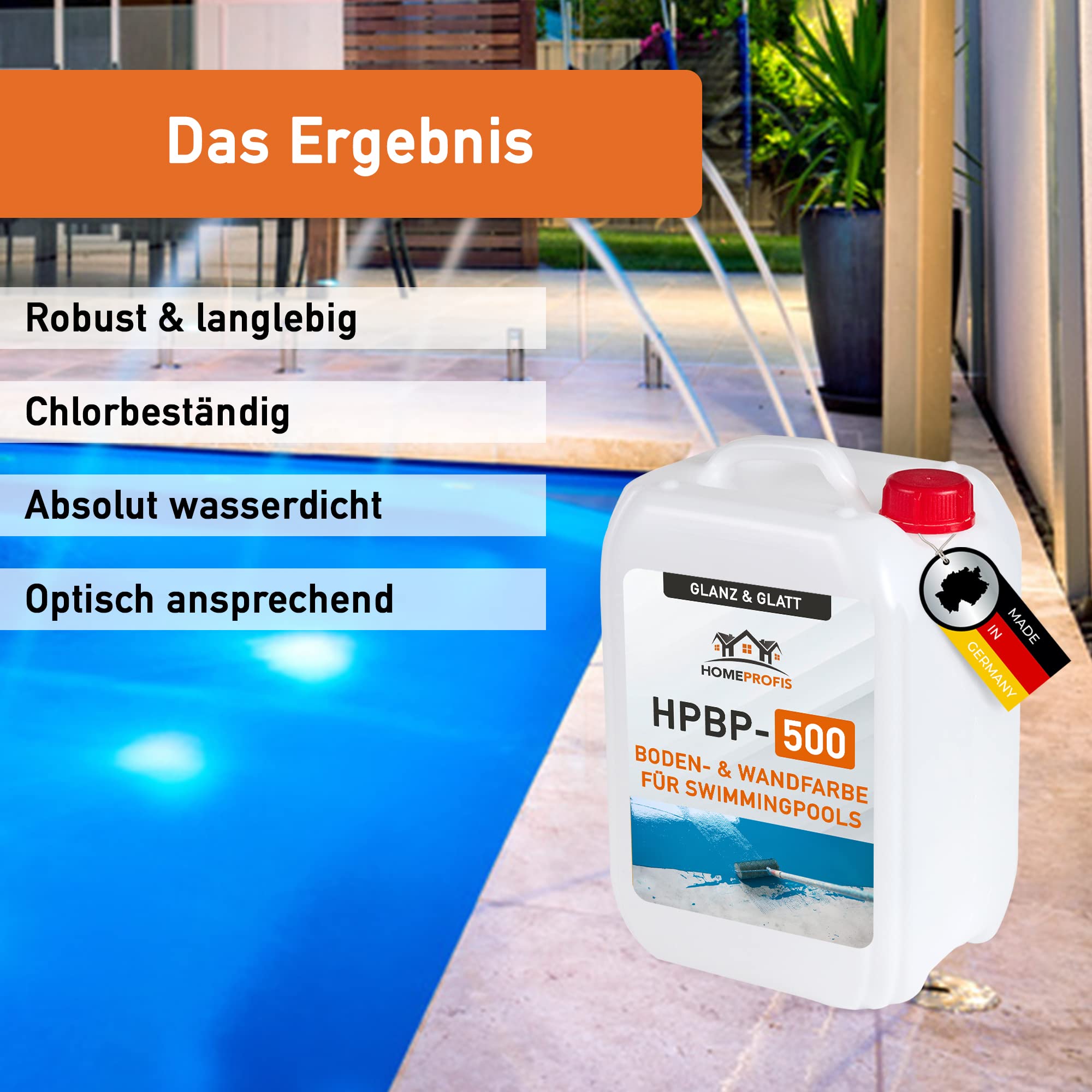 Home Profis® glänzende Swimming Pool Farbe Flüssigkunststoff (25m²) | Über 30 Farben | Chlorbeständig | Wasserdicht | 2K Epoxidharz Schwimmbadfarbe | RAL 5010 Enzianblau | HPBP-500
