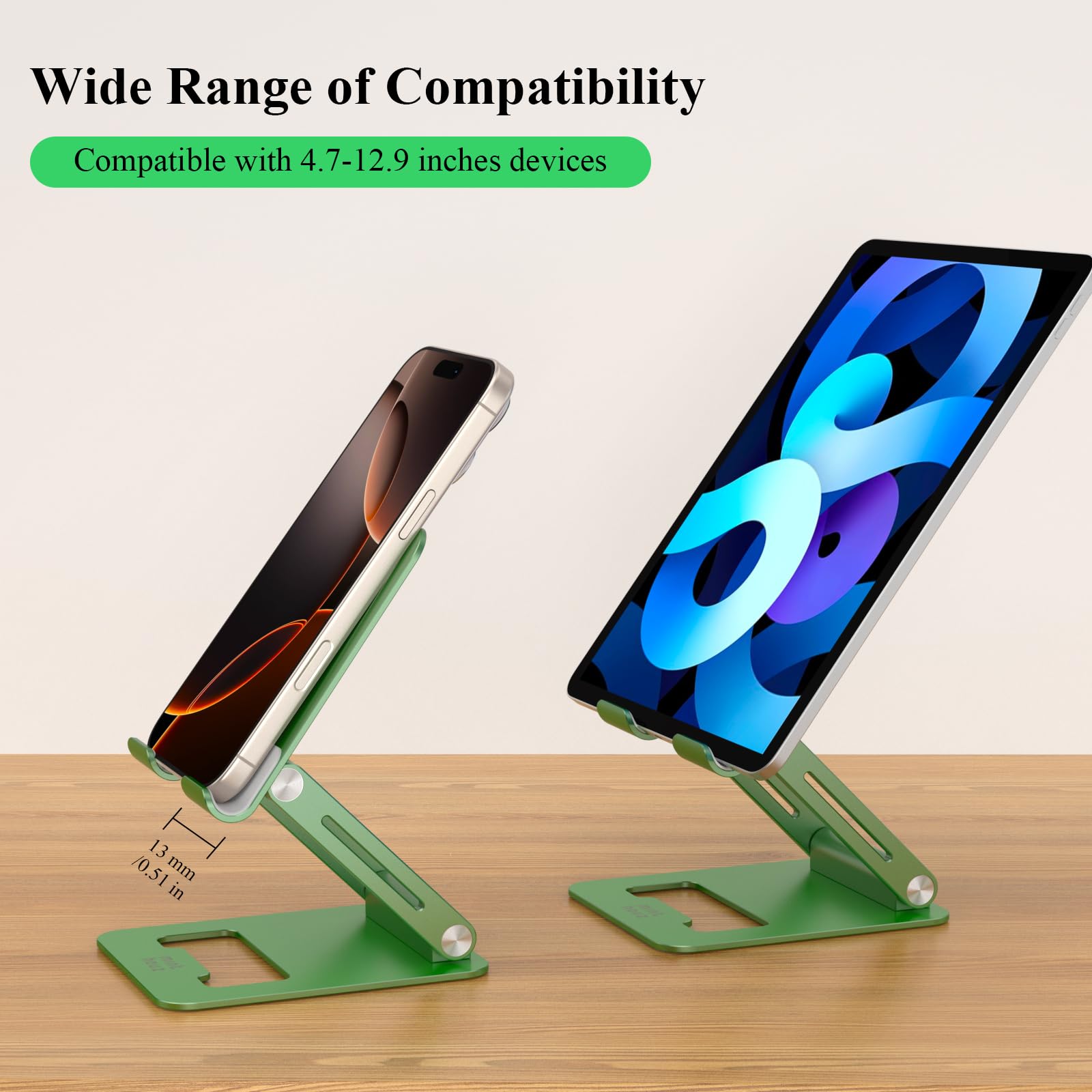 Minthouz Tablet Stand, Multi-Angle Adjustable Tablet Holder, Aluminum iPad Stand Compatible with iPhone 16 15 14 13 Pro Max Mini, 12 11 XR X 8 Plus SE, Smartphone-Green