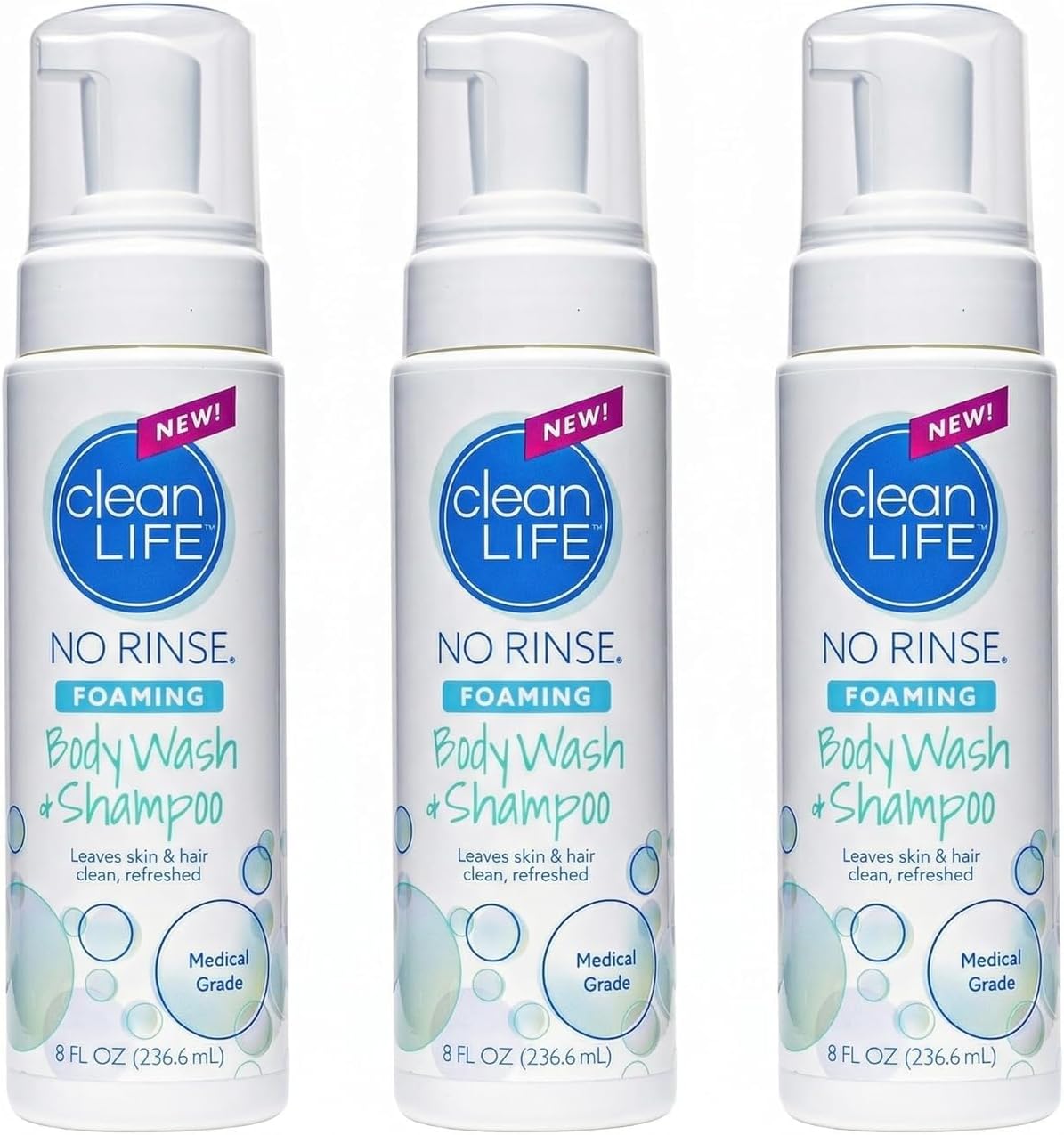 - Foaming Body Wash - Waterless Foam Cleanser for Elderly, Adults, Kids, Infants & Caregiver - Rinse Free for Sensitive Skin - Travel Size- Refreshed & Moisturized Skin - 8 fl oz (Pack of 3)
