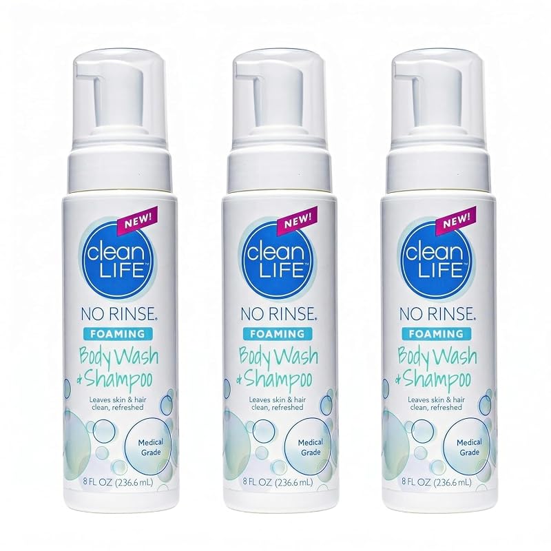 No-Rinse Espuma de Limpeza Corporal sem Enxágue, 240 mL, Pacote com 3