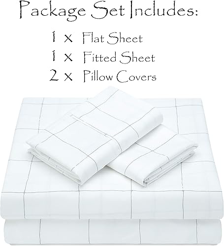 Miniatura 4 de Chanasya Juego de sábanas de 4 piezas con estampado de alta calidad, patrón de cuadros suaves dibujados a mano, 1 sábana encimera, 1 sábana bajera,