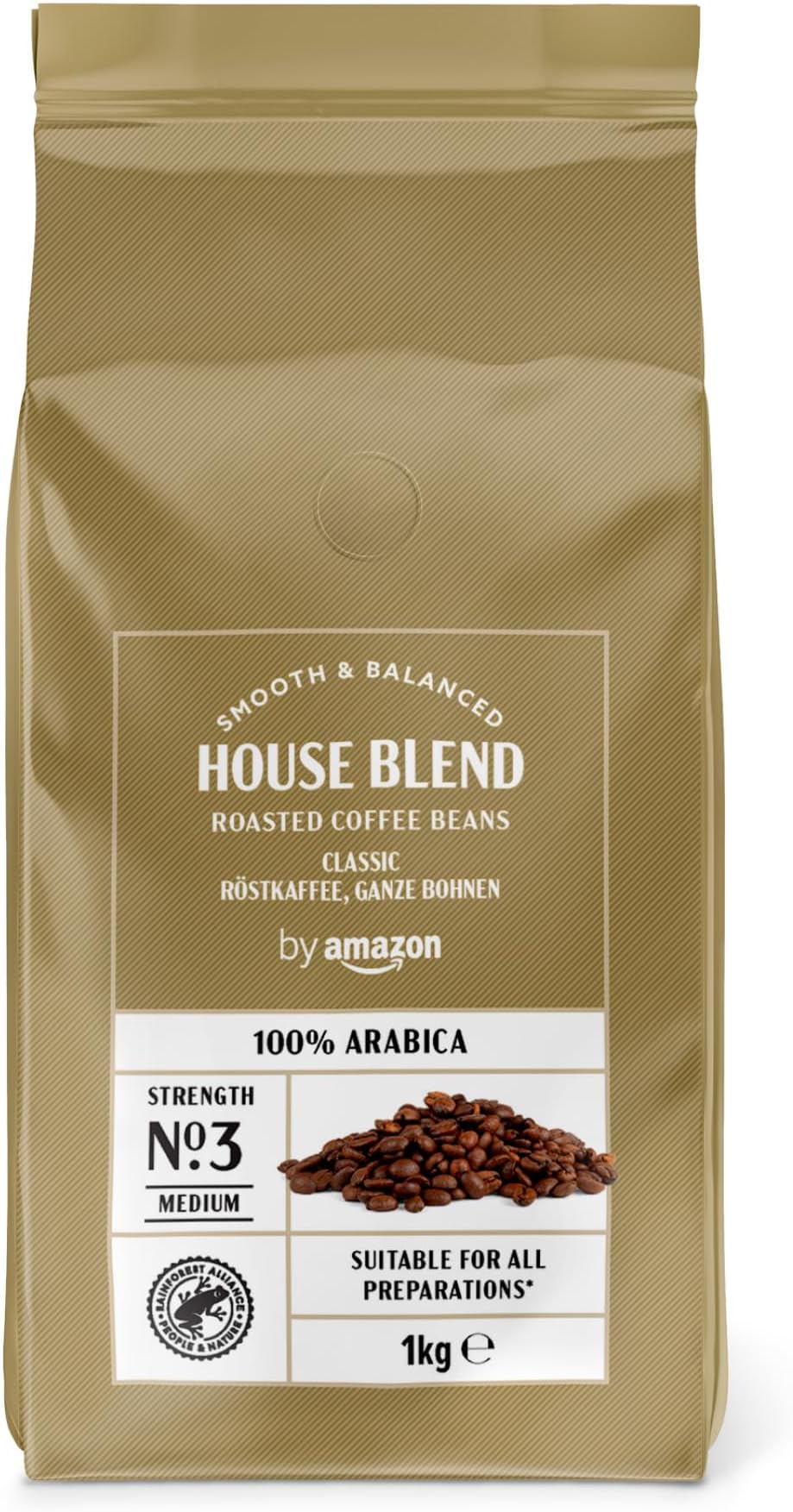 by Amazon House Blend Coffee Beans, Medium Roast, 1kg, Rainforest Alliance Certified
