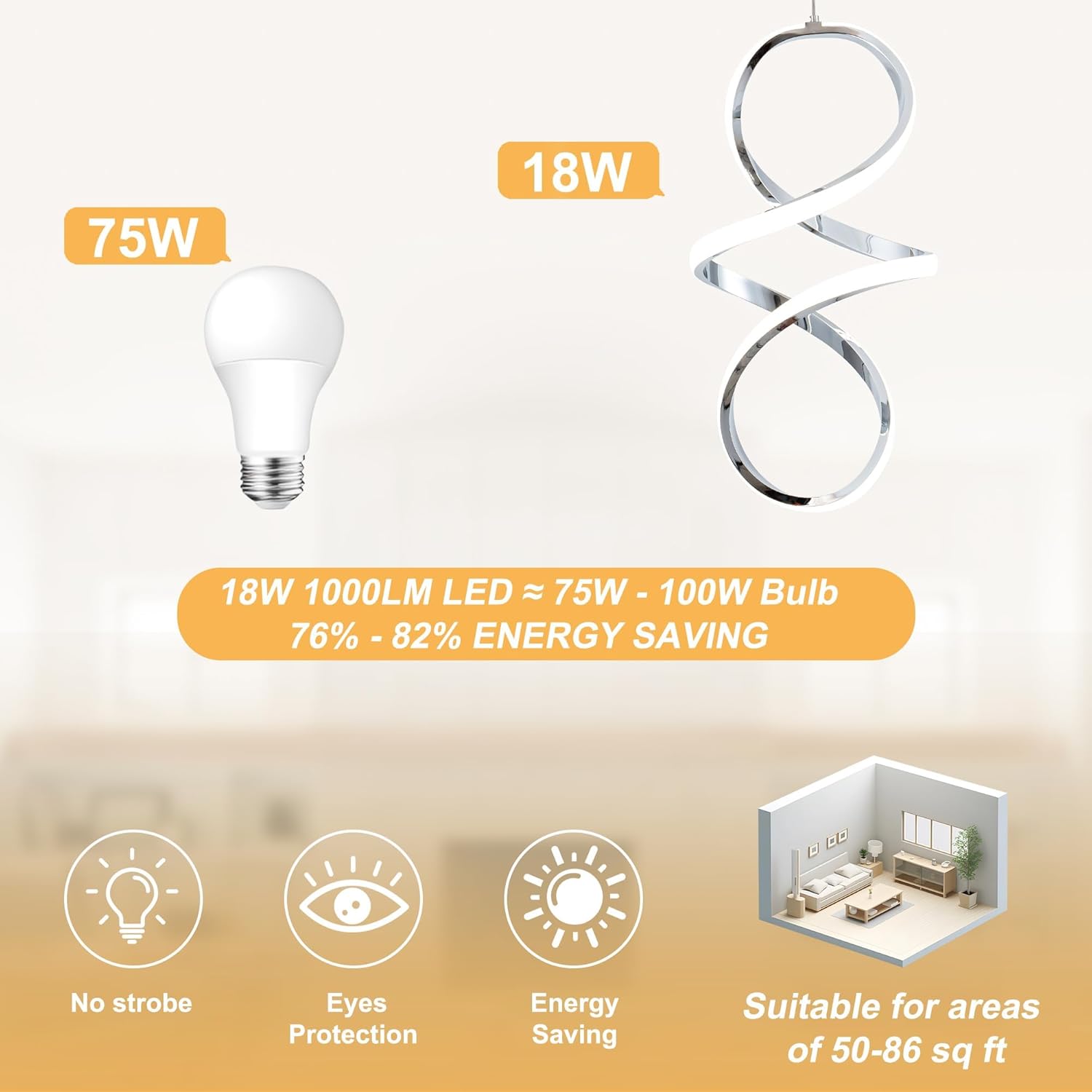 MAYNA Spiral Modern Pendant Light, 4000K Natural White LED Pendant Lights Kitchen Island, 18W Adjustable Height Island Lights for Kitchen Bedroom Dinning Room Living Room, 1 Pack (Chrome)