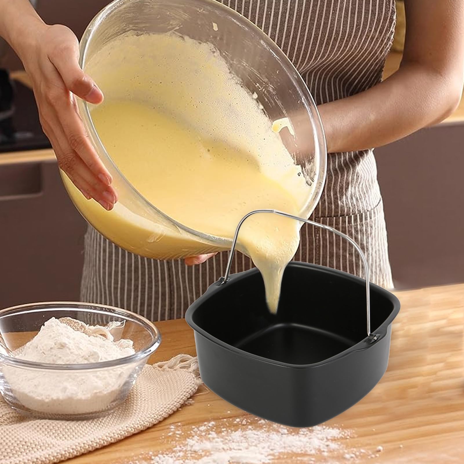 Friteuse à air chaud, moule à gâteau carré, accessoire de friteuse à air résistant à la chaleur, en acier d'aluminium, revêtement antiadhésif