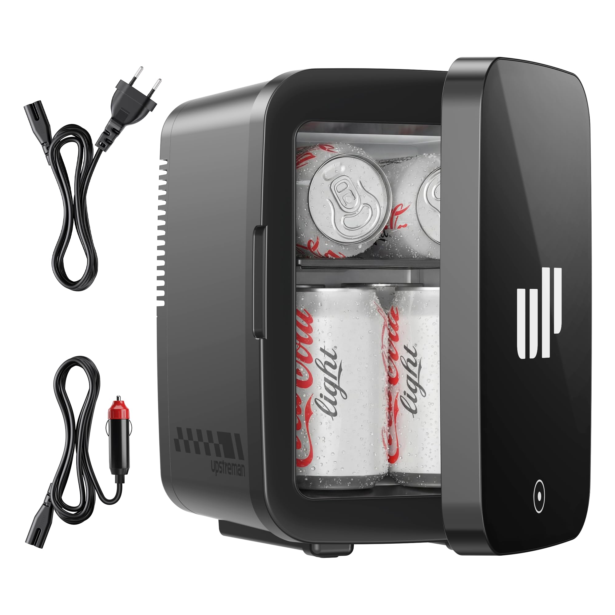 Upstreman Mini Frigo da Camera, 4 Litri/6 Lattine, 7 Colori Luminosi LED, Mini Frigo Termoelettrico, 12V/220V, Mini Frigoriferi per Dormitorio, Ufficio, Sala Giochi, Auto, TR4-Up