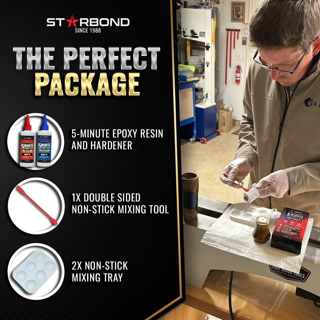 8 oz. XL Starbond 5 Minute Epoxy Pro Kit– Flexible Toughened (2,600 lb Shear Strength), Easy to Use, Fast Setting Glue — Compatible with Metal, Plastic, Wood, Ceramics, Glass and More