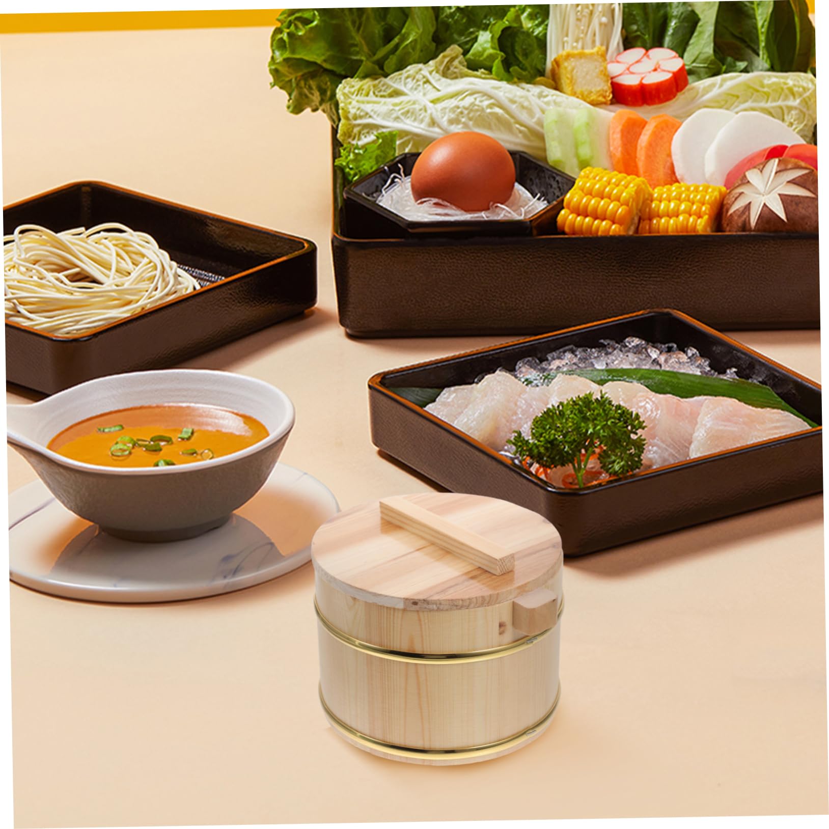 Alipis Secchio per Riso in Legno Coperchio per Sushi Contenitore Rotondo per Conservazione Alimentare in Cucina per Barbecue e Servizio