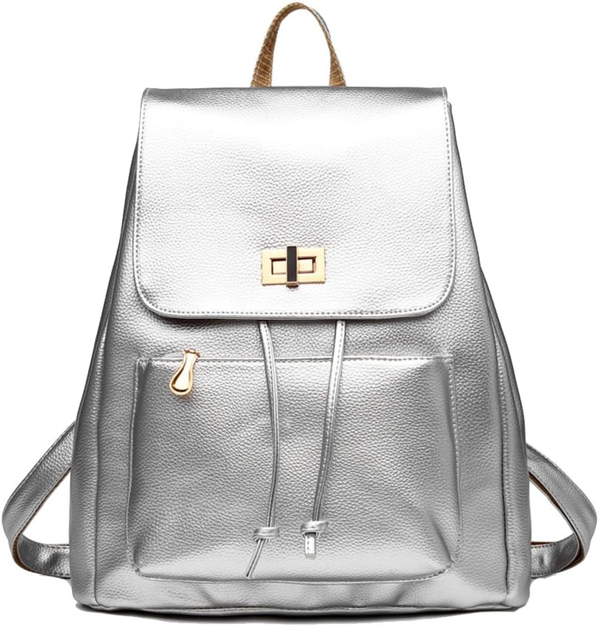 Gesver Womens Fashion PU Leather Backpack Drawstring Satchel Backpack Silver