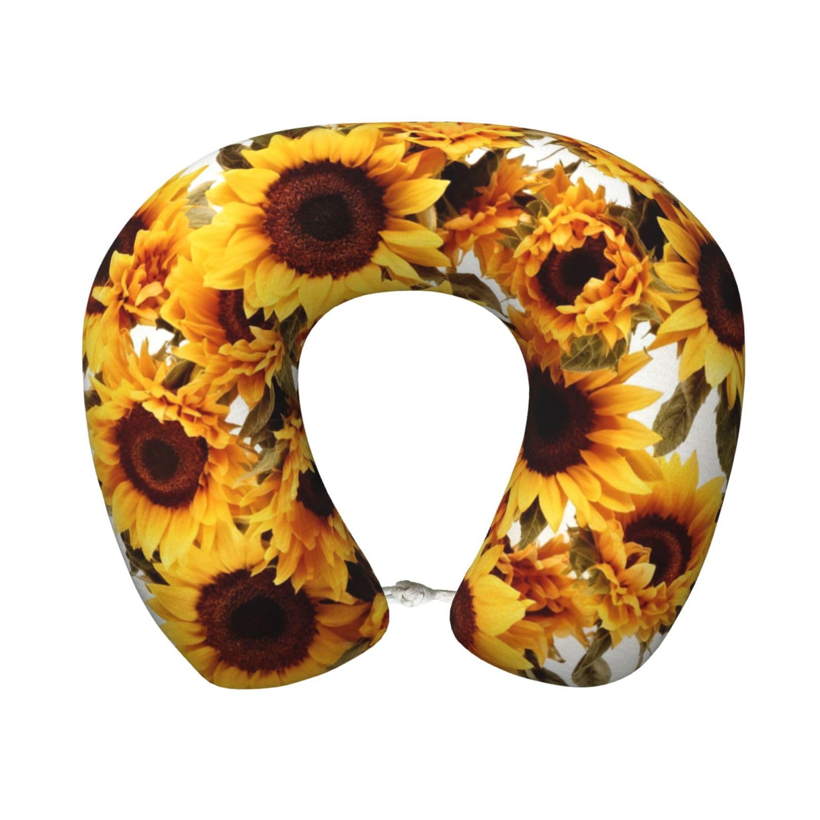 Neck Pillow Memory Foam Contour Pillow Sunflowers Travel Pillow for Sleeping Comfortable U Shape Pillows for Traveling Car Headrest Home Office Fits Most Neck Sizes