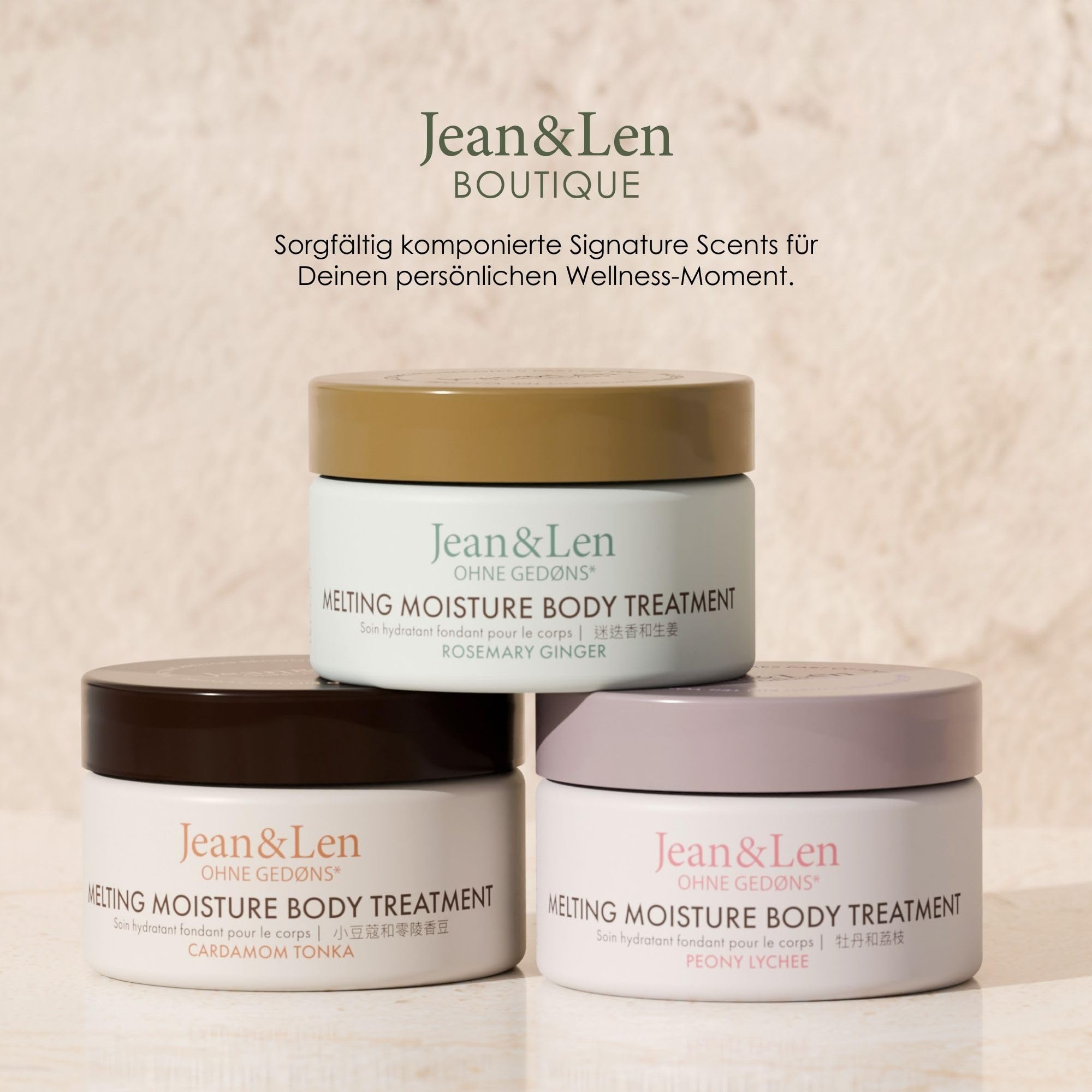 Jean & Len Melting Moisture Body Treatment Rosemary & Ginger, dla pachnących rezultatów pielęgnacji, do skóry normalnej, wysokiej jakości tygiel, pielęgnujące masło do ciała, 50 ml
