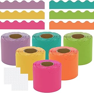 Acidea 196.8 ft Colorful Classroom Borders for Bulletin Board, 6 Rolls Pastel Bulletin Board Border Scalloped Bulletin Board Trim Bulletin Boards for Classroom Bulletin Board Decor, Summer Color