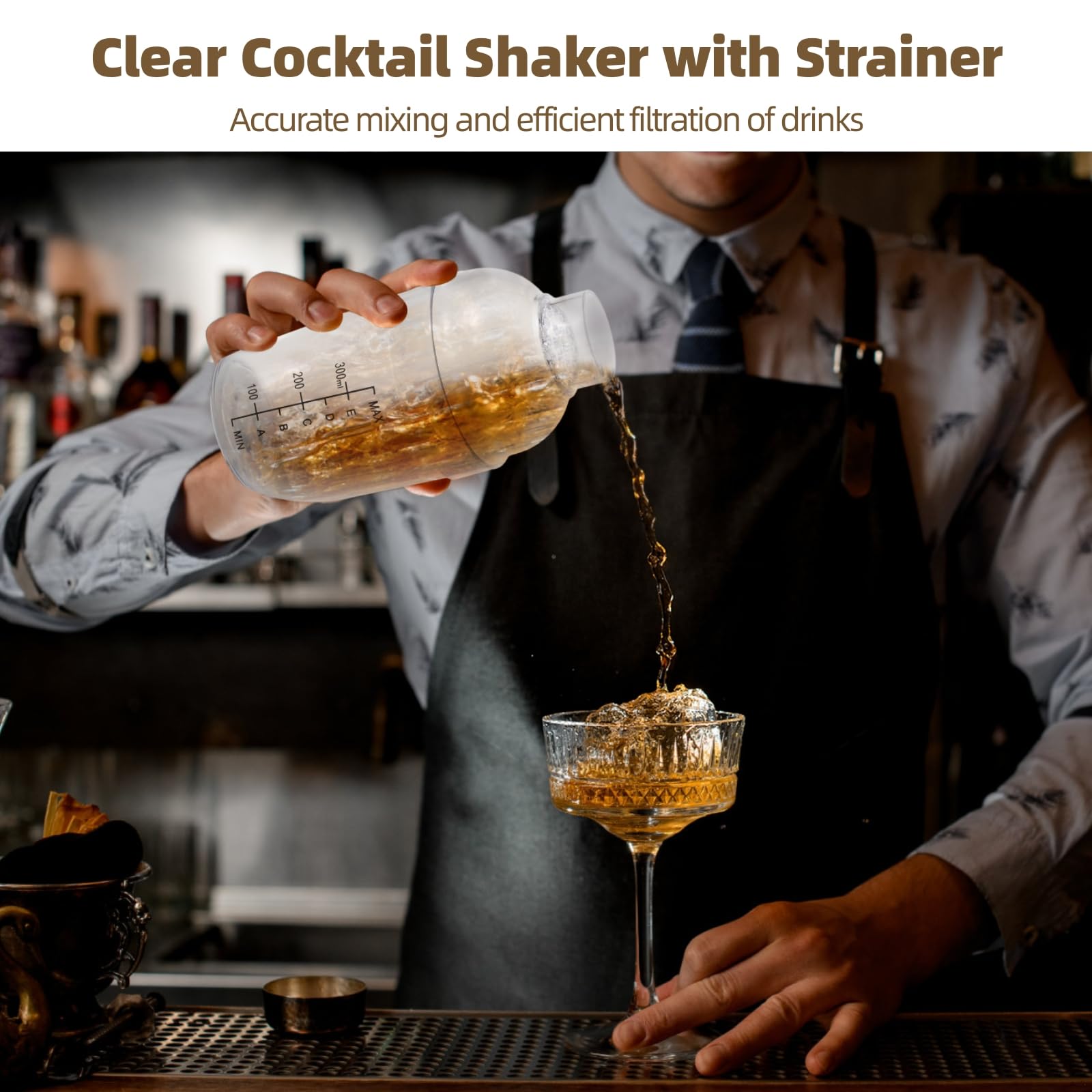 Paquete de 12 cocteleras transparentes de 350 ml, coctelera de plástico con colador integrado para el hogar y fiestas