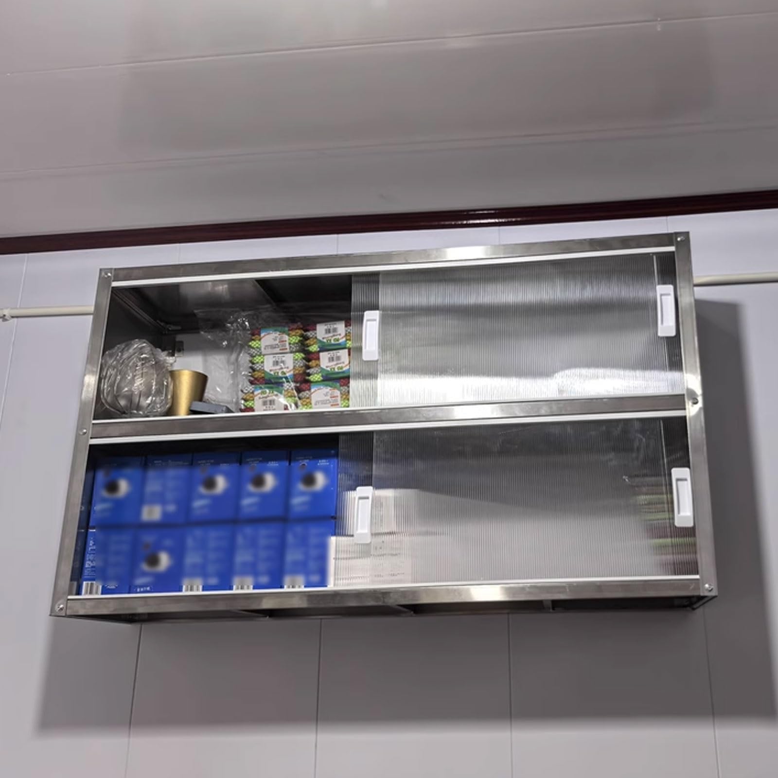 Pensili Cucina Vetrinetta Espositiva Da Parete Capacità Di Carico Di 25 Kg for Singolo Strato Realizzato in Acciaio Inossidabile Dotato Di Ante Scorrevoli Trasparenti Pensile Bagno(70 * 30 * 70cm)