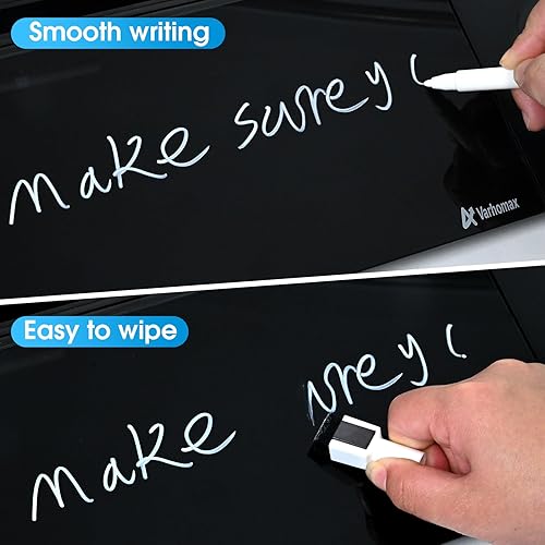 Miniatura 5 de Varhomax Pizarra blanca de cristal negra con cargador inalámbrico, pizarra blanca de borrado en seco con almacenamiento, bloc de notas de lista de