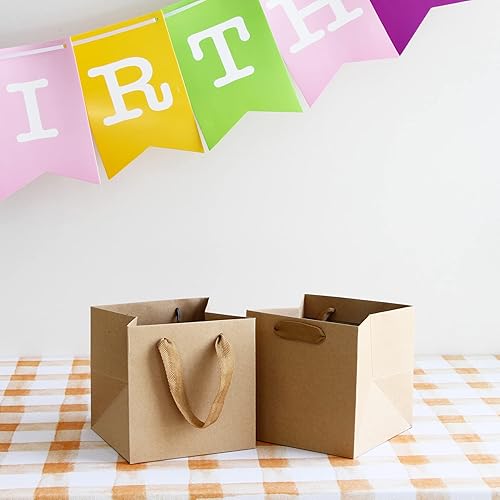 Miniatura 7 de Bolsa de regalo de papel kraft pequeña con fondo cuadrado bolsas de papel kraft con asas (kraft natural, 6 x 6 x 6 pulgadas, 10 unidades)