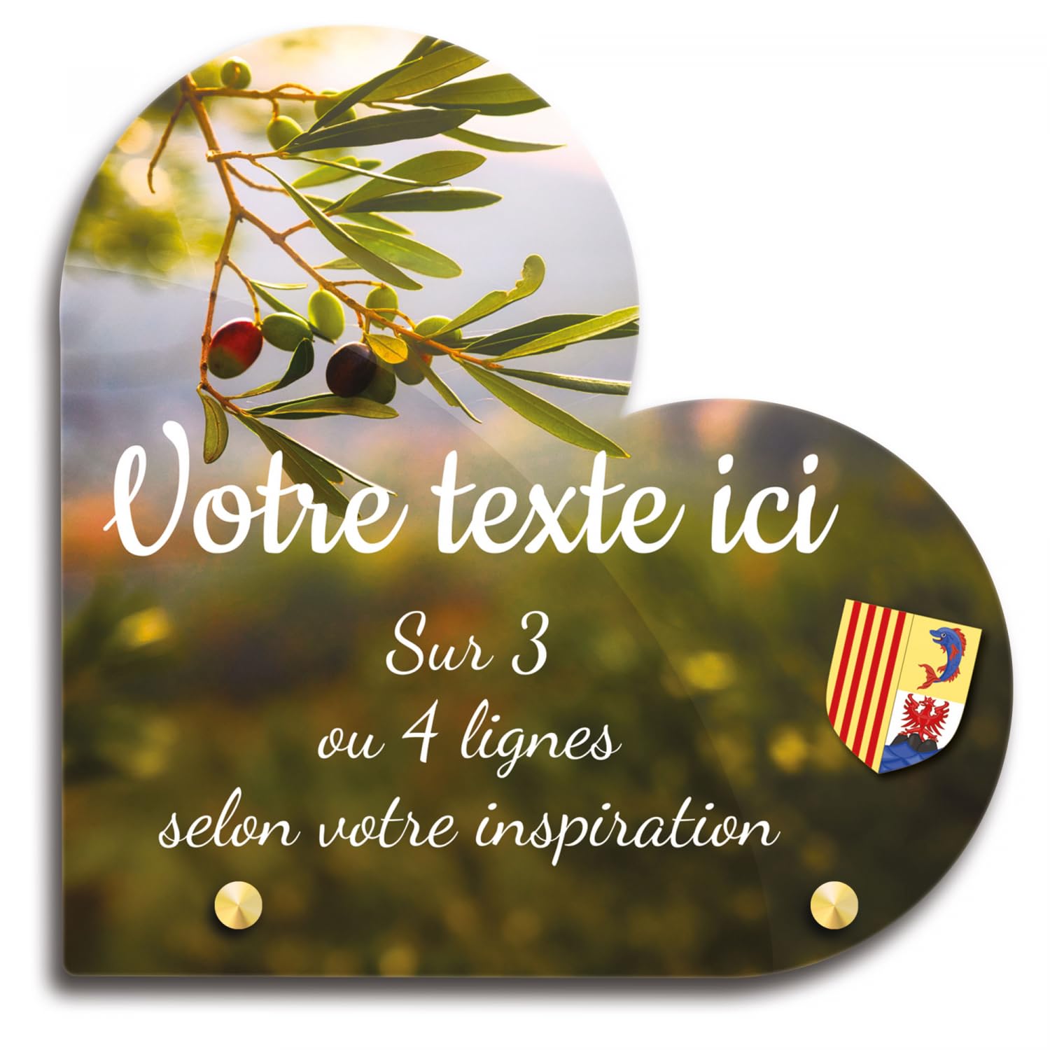 Targa funeraria cuore personalizzabile in plexi regionale Olivier in Provenza, diverse dimensioni, spessore 6 mm, personalizzata su più linee, 20 x 20 cm